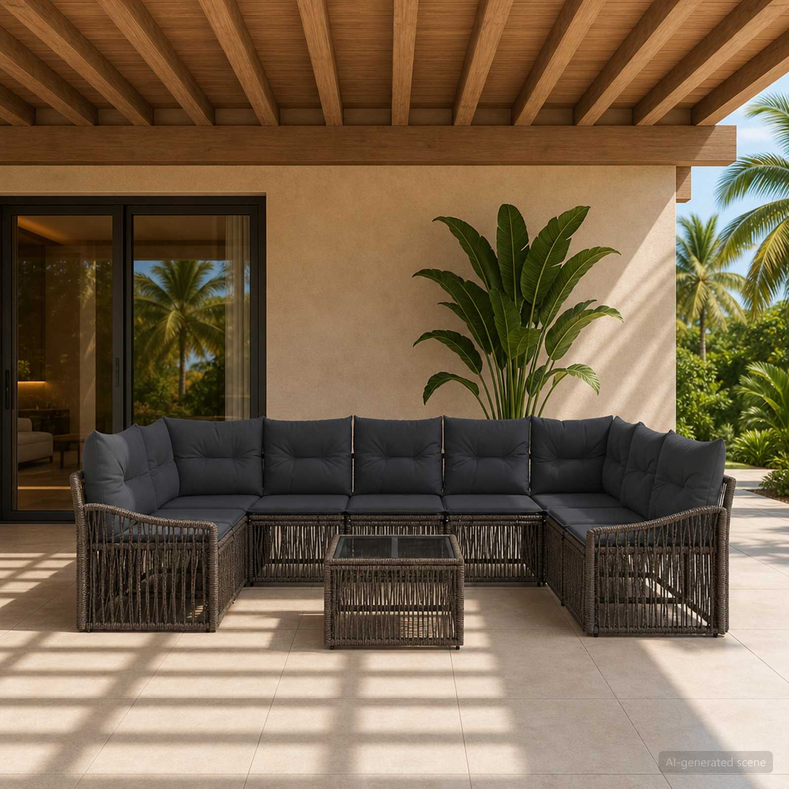 Gartensofa-set 10 stk. Grau Poly-Rattan