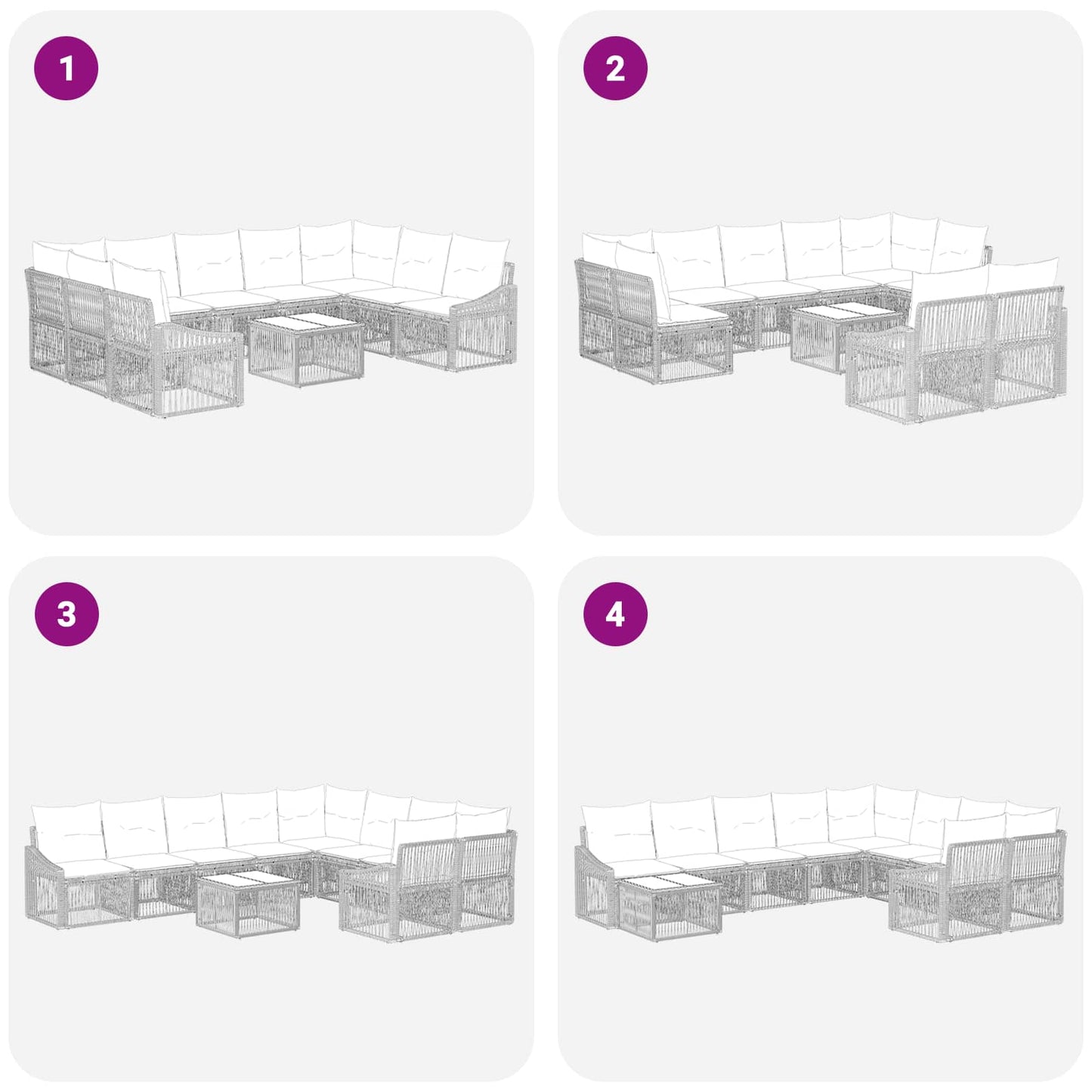 Gartensofa-set 10 stk. Grau Poly-Rattan