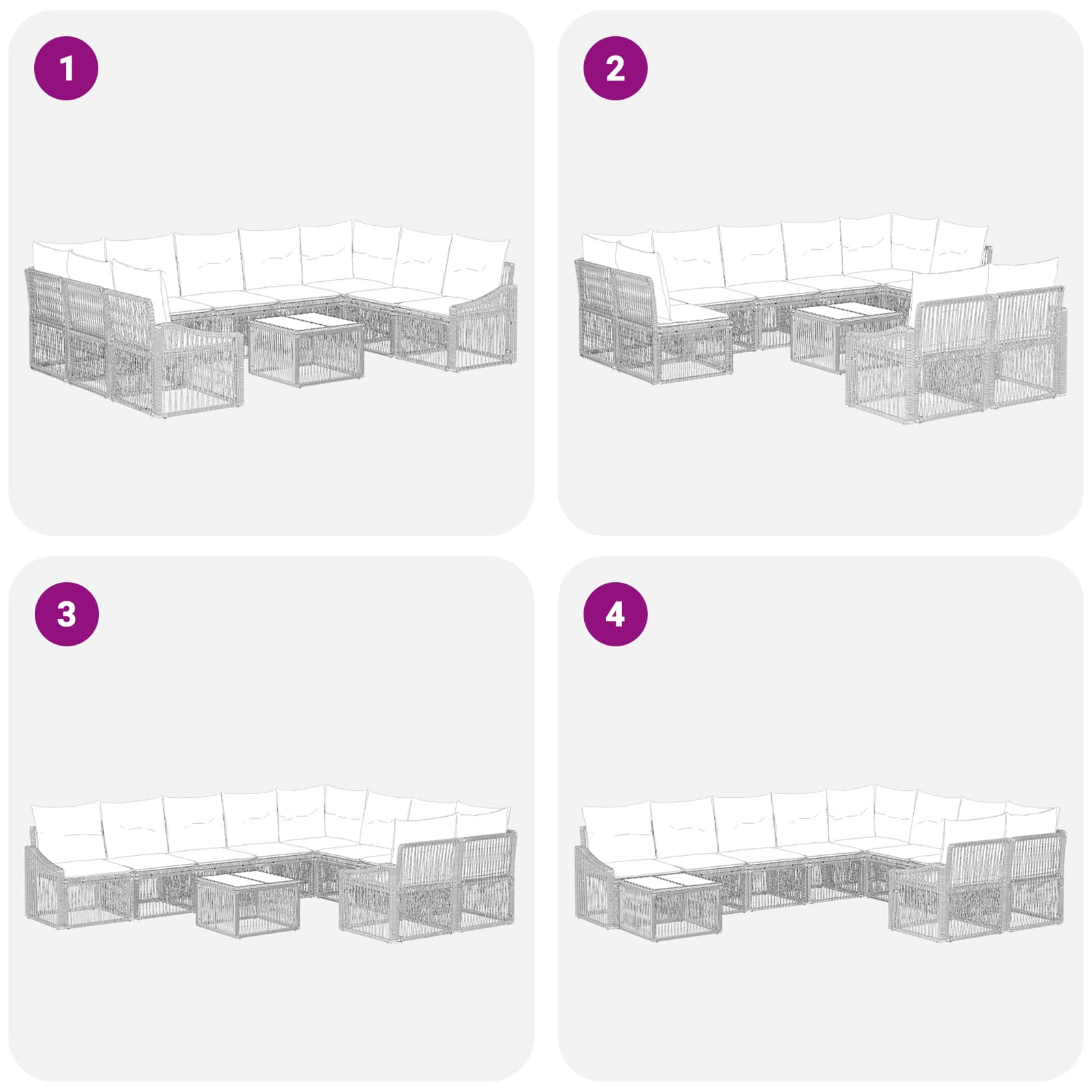 Gartensofa-set 10 stk. Grau Poly-Rattan