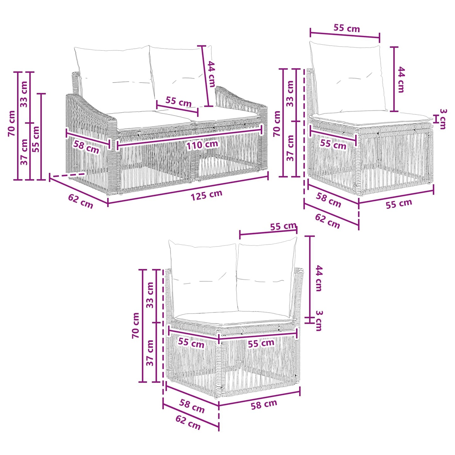 Gartensofa-set 10 stk. Schwarz Poly-Rattan