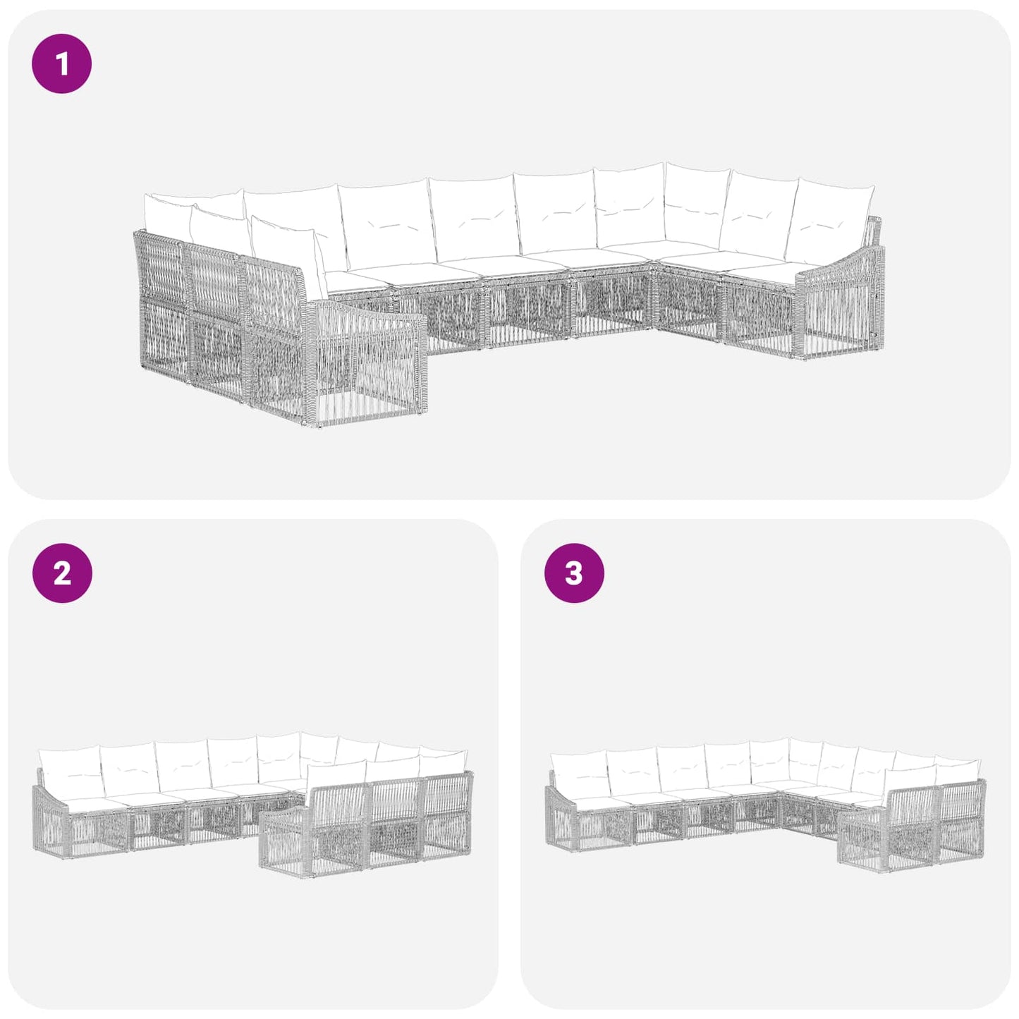 Gartensofa-set 10 stk. Schwarz Poly-Rattan