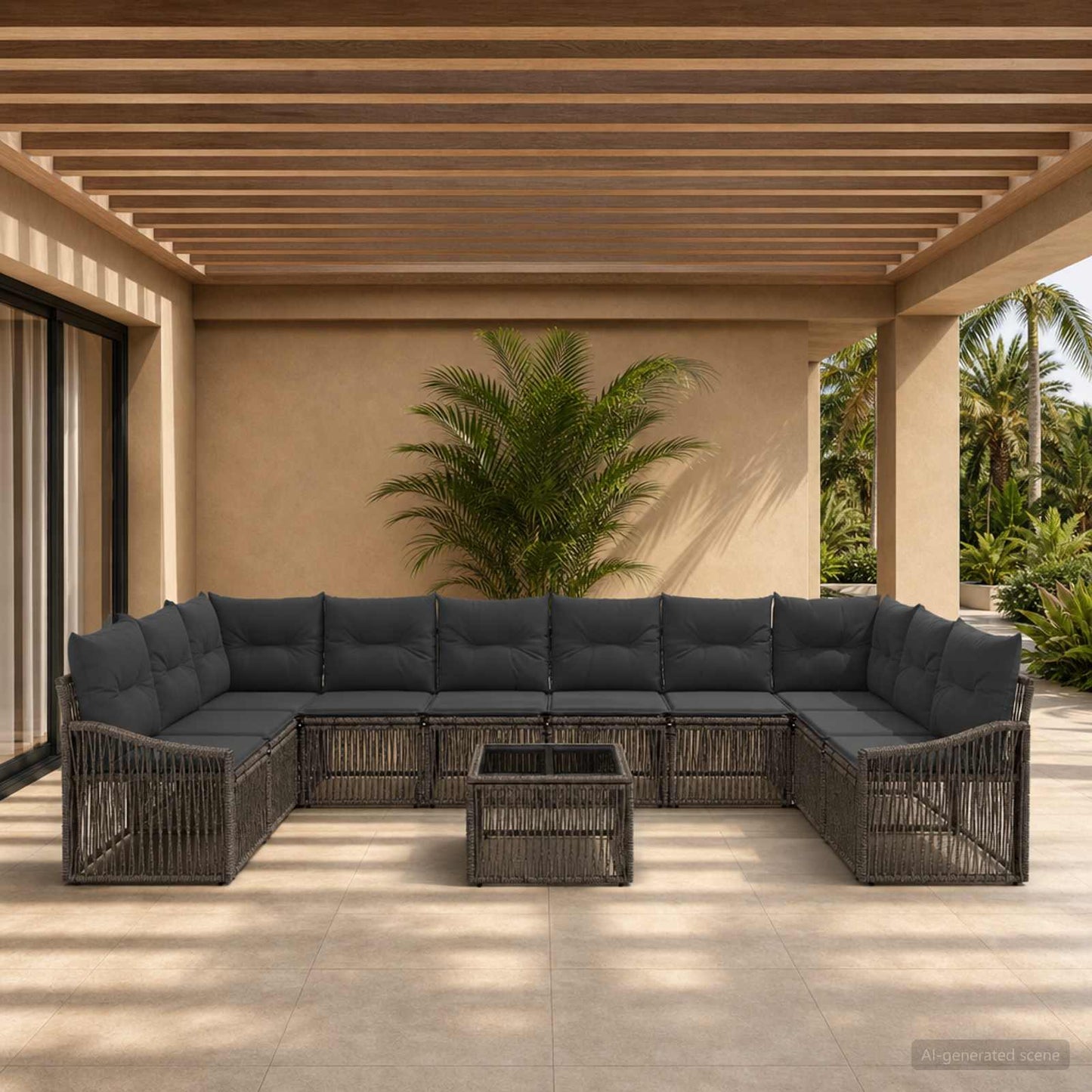Gartensofa-set 11 stk. Grau Poly-Rattan