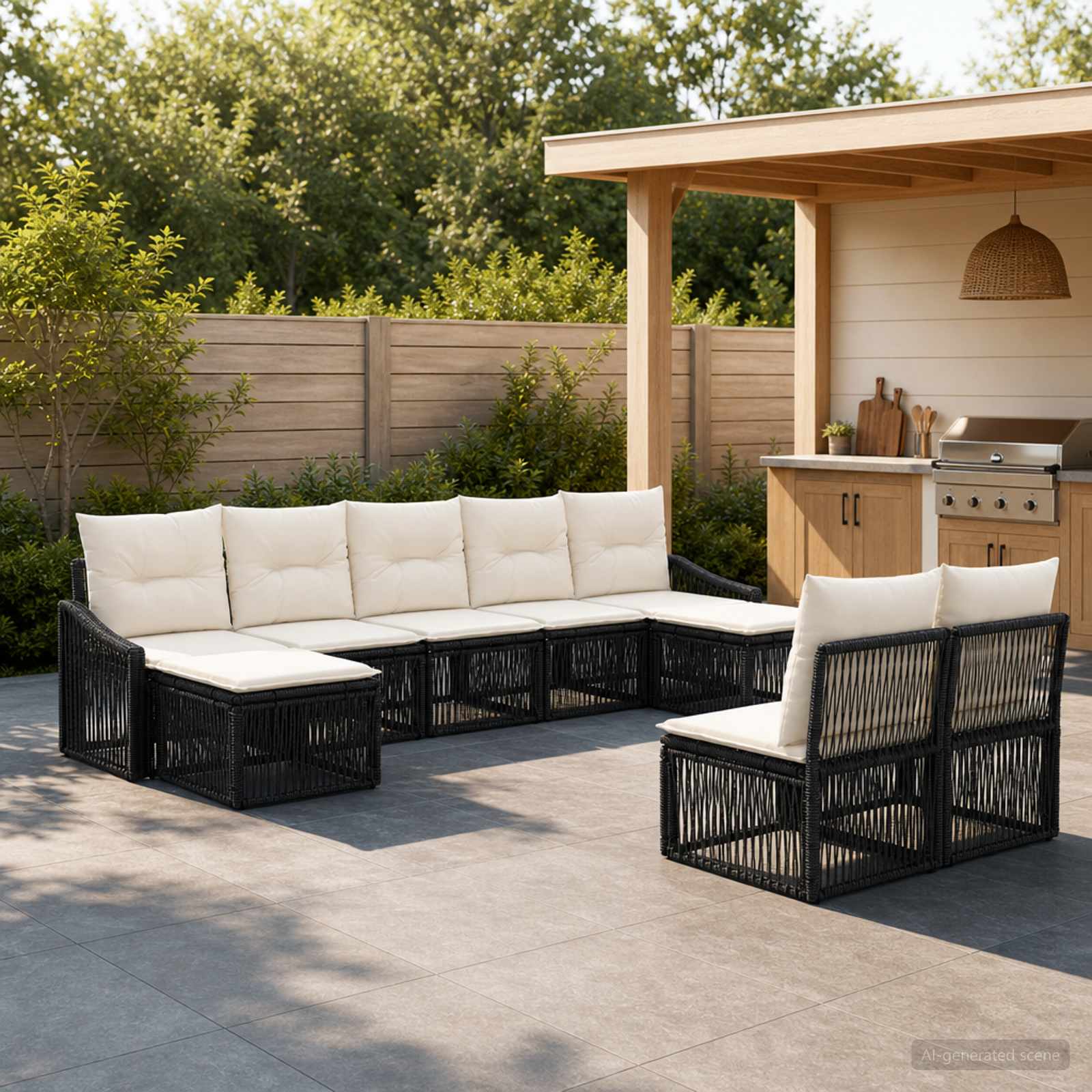 Gartensofa-set 9 pcs Schwarz Poly-Rattan