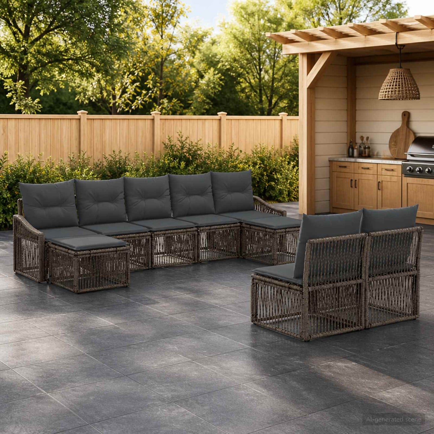 Gartensofa-set 9 stk. Grau Poly-Rattan