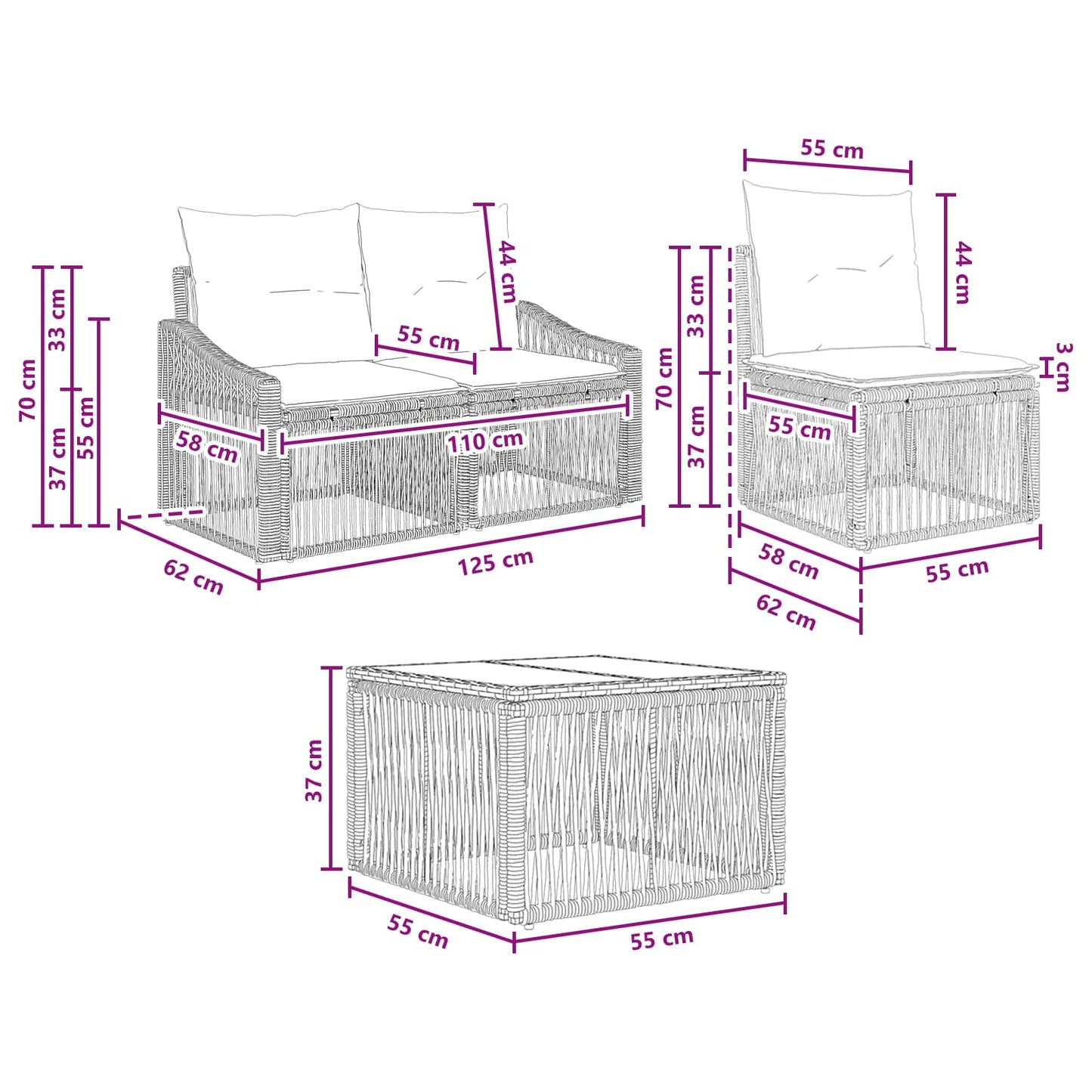Gartensofa-set 9 stk. Grau Poly-Rattan