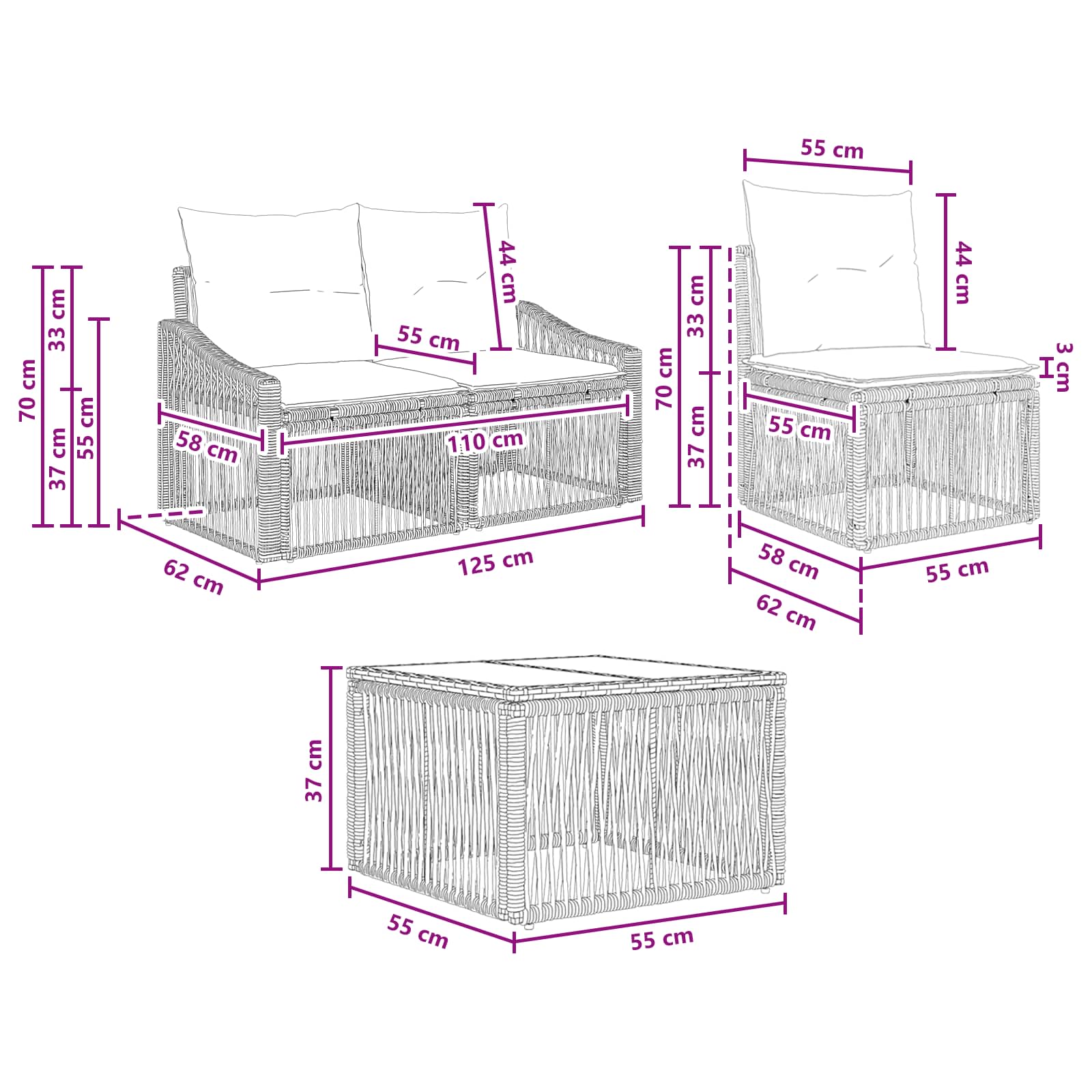 Gartensofa-set 9 stk. Grau Poly-Rattan