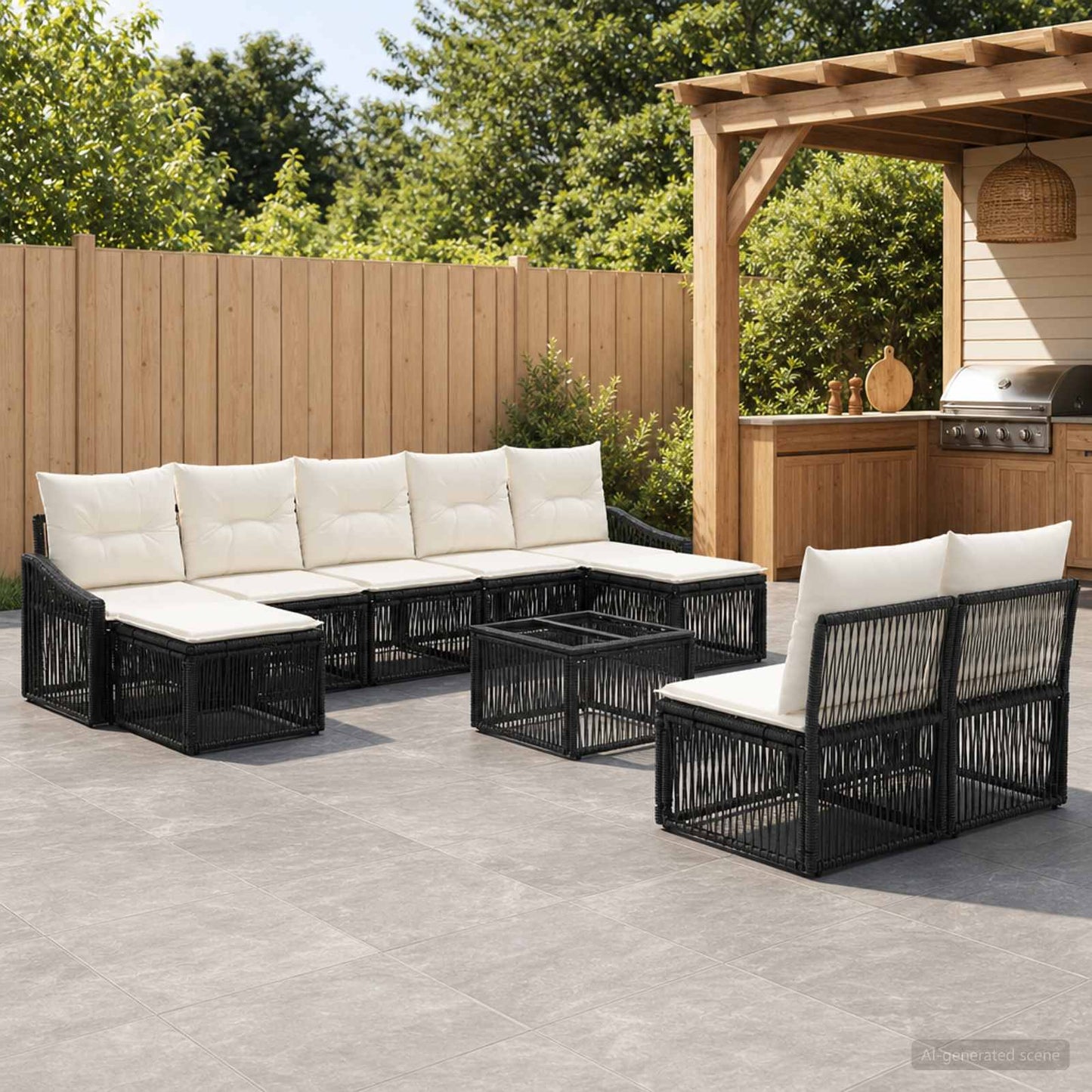 Gartensofa-set 10 pcs Schwarz Poly-Rattan
