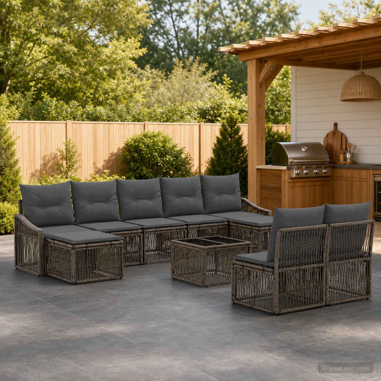 Gartensofa-set 10 stk. Grau Poly-Rattan
