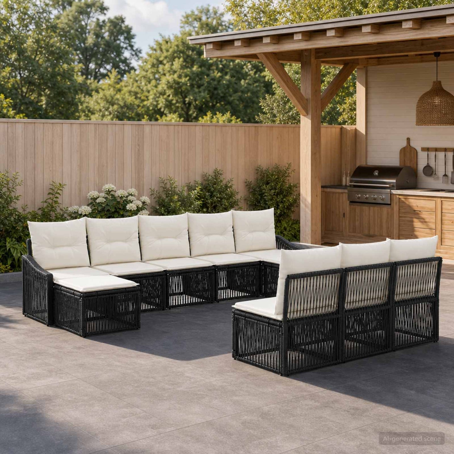 Gartensofa-set 10 pcs Schwarz Poly-Rattan