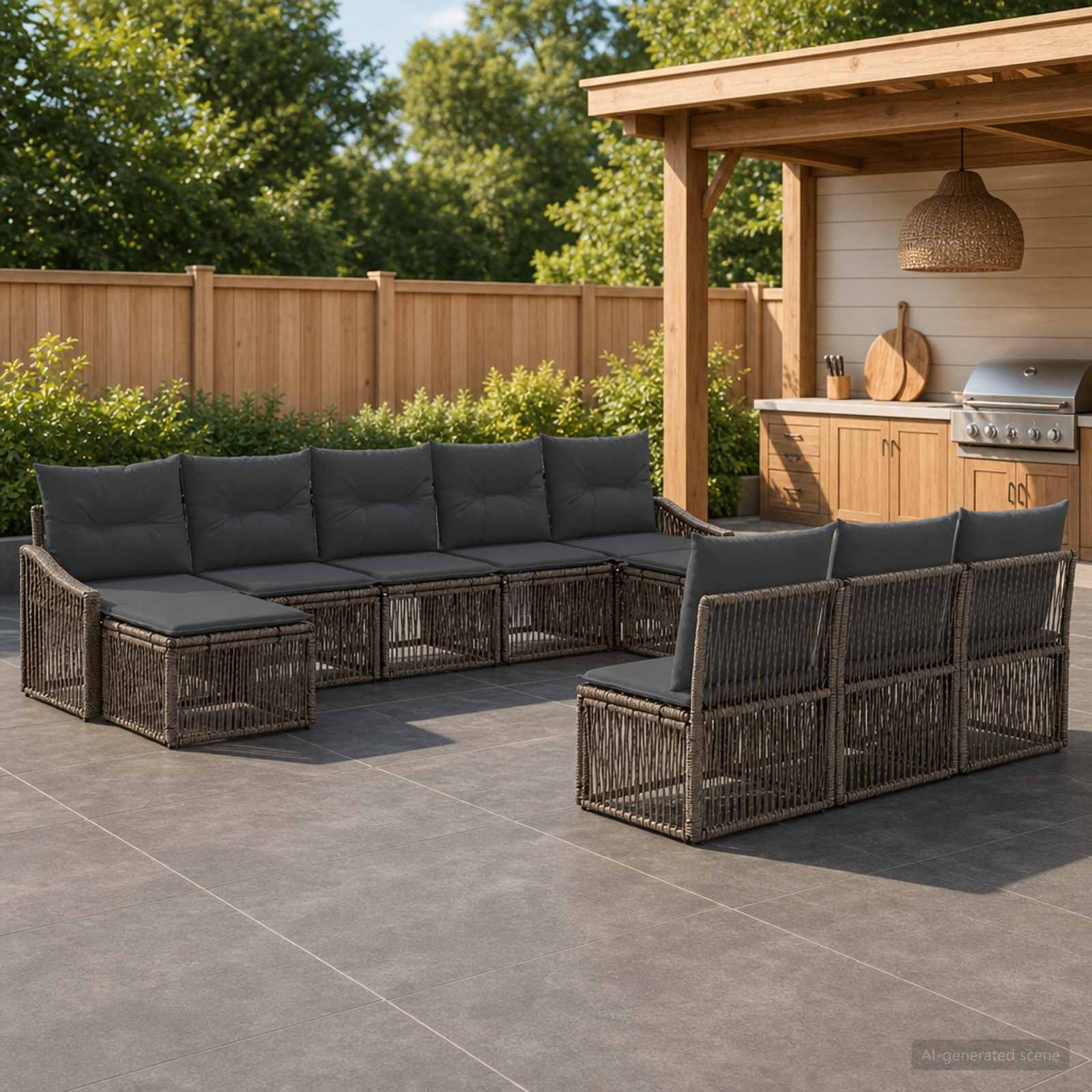 Gartensofa-set 10 stk. Grau Poly-Rattan