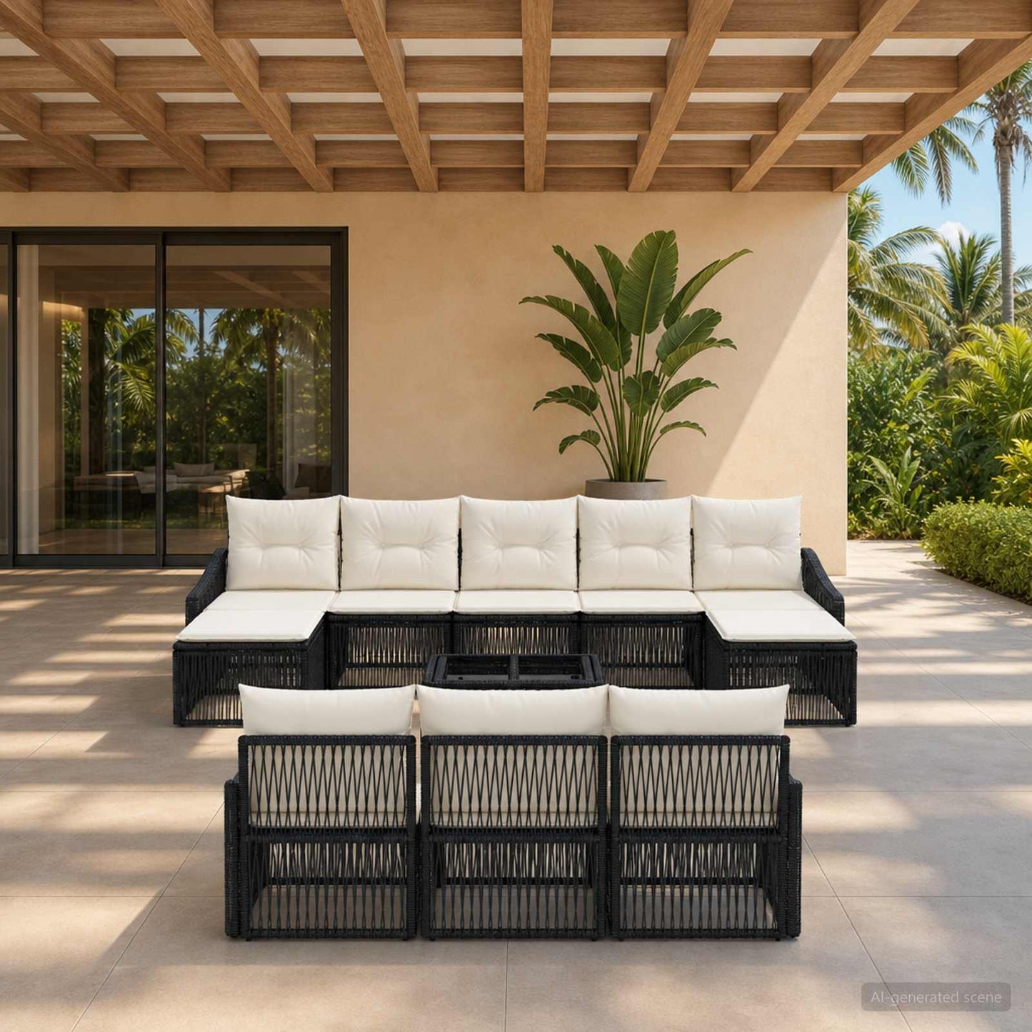 Gartensofa-set 11 pcs Schwarz Poly-Rattan