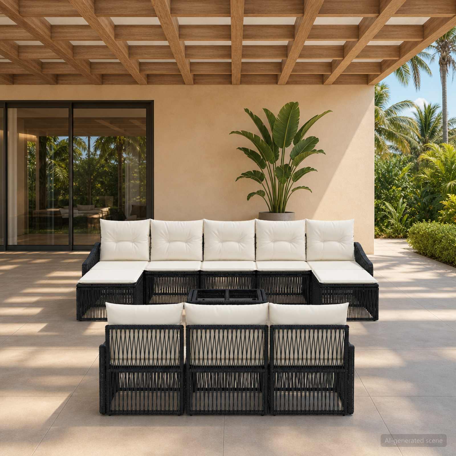 Gartensofa-set 11 pcs Schwarz Poly-Rattan