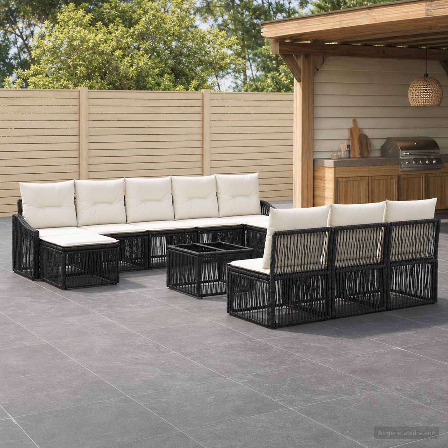 Gartensofa-set 11 pcs Schwarz Poly-Rattan