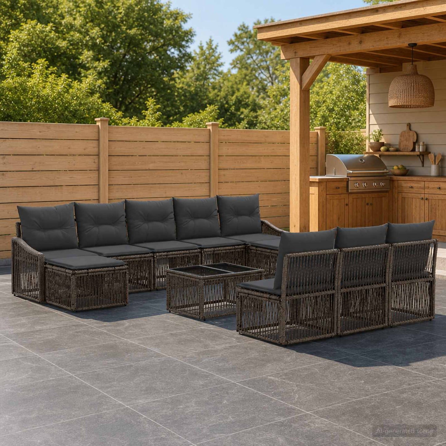 Gartensofa-set 11 stk. Grau Poly-Rattan