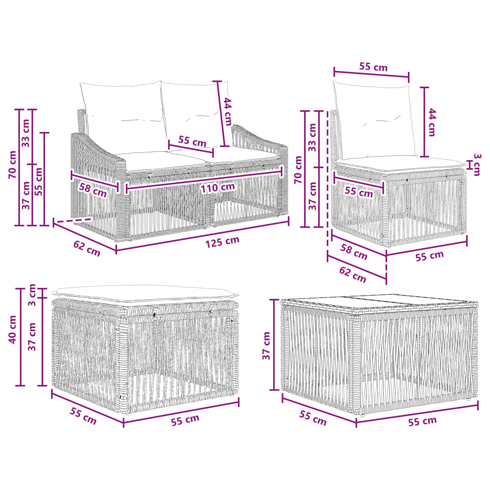 Gartensofa-set 11 stk. Grau Poly-Rattan