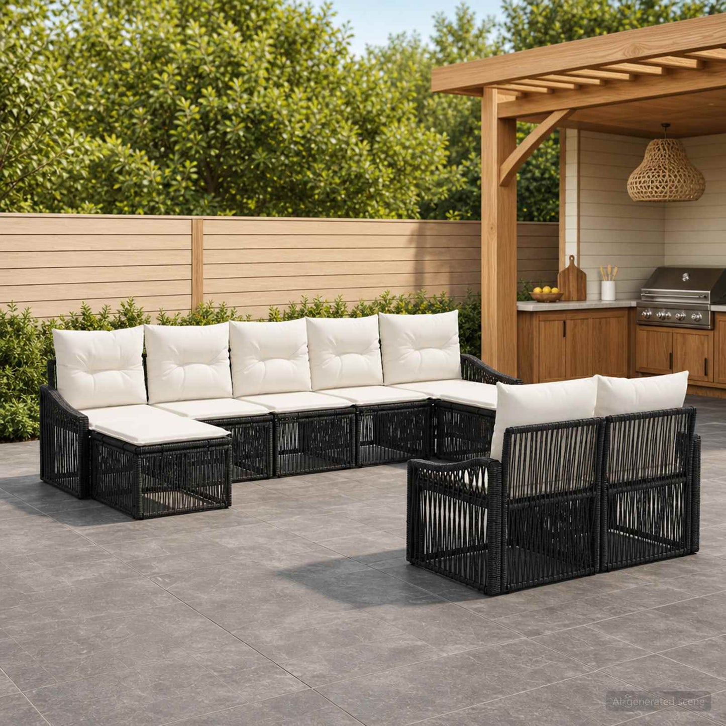 Gartensofa-set 9 pcs Schwarz Poly-Rattan