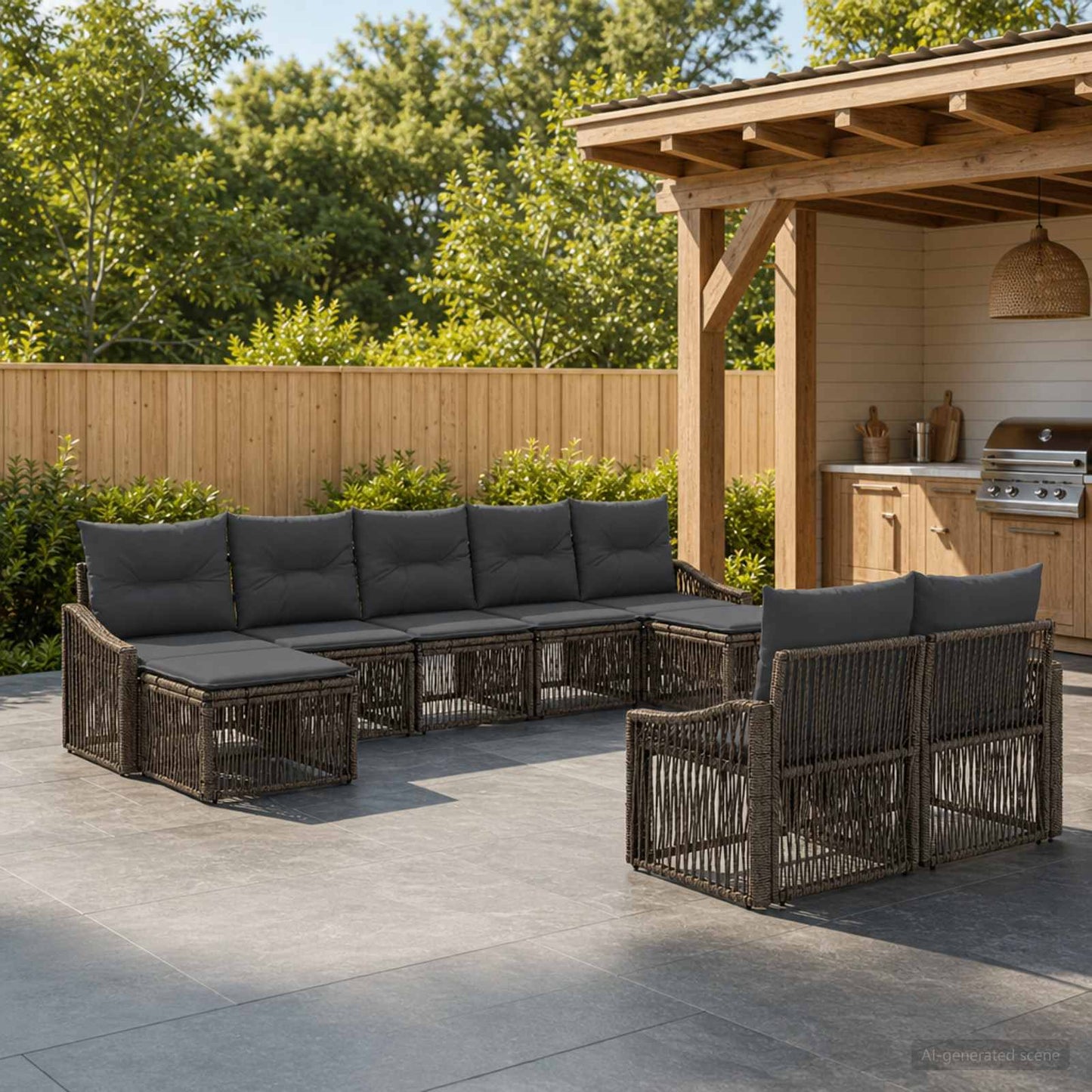 Gartensofa-set 9 stk. Grau Poly-Rattan