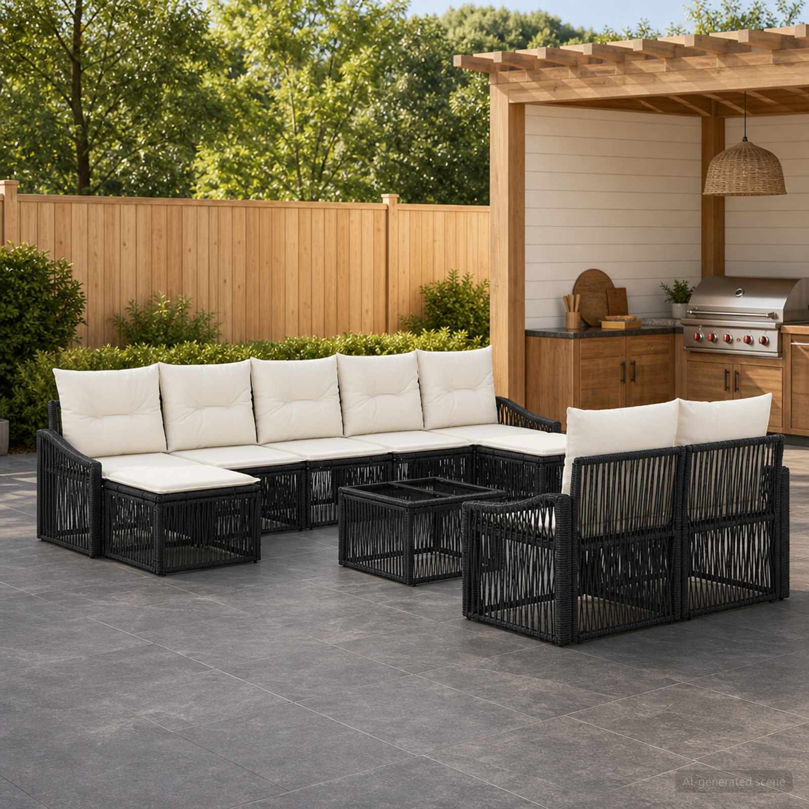 Gartensofa-set 10 pcs Schwarz Poly-Rattan