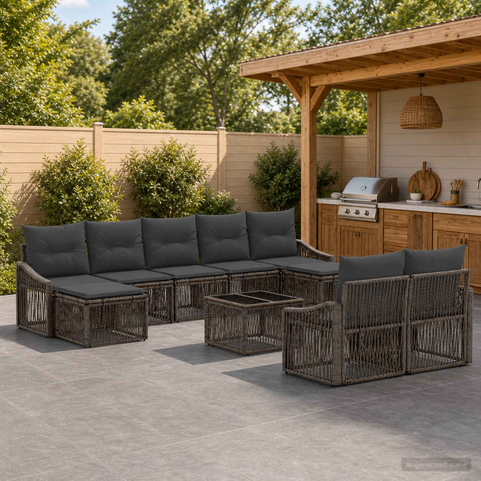 Gartensofa-set 10 stk. Grau Poly-Rattan