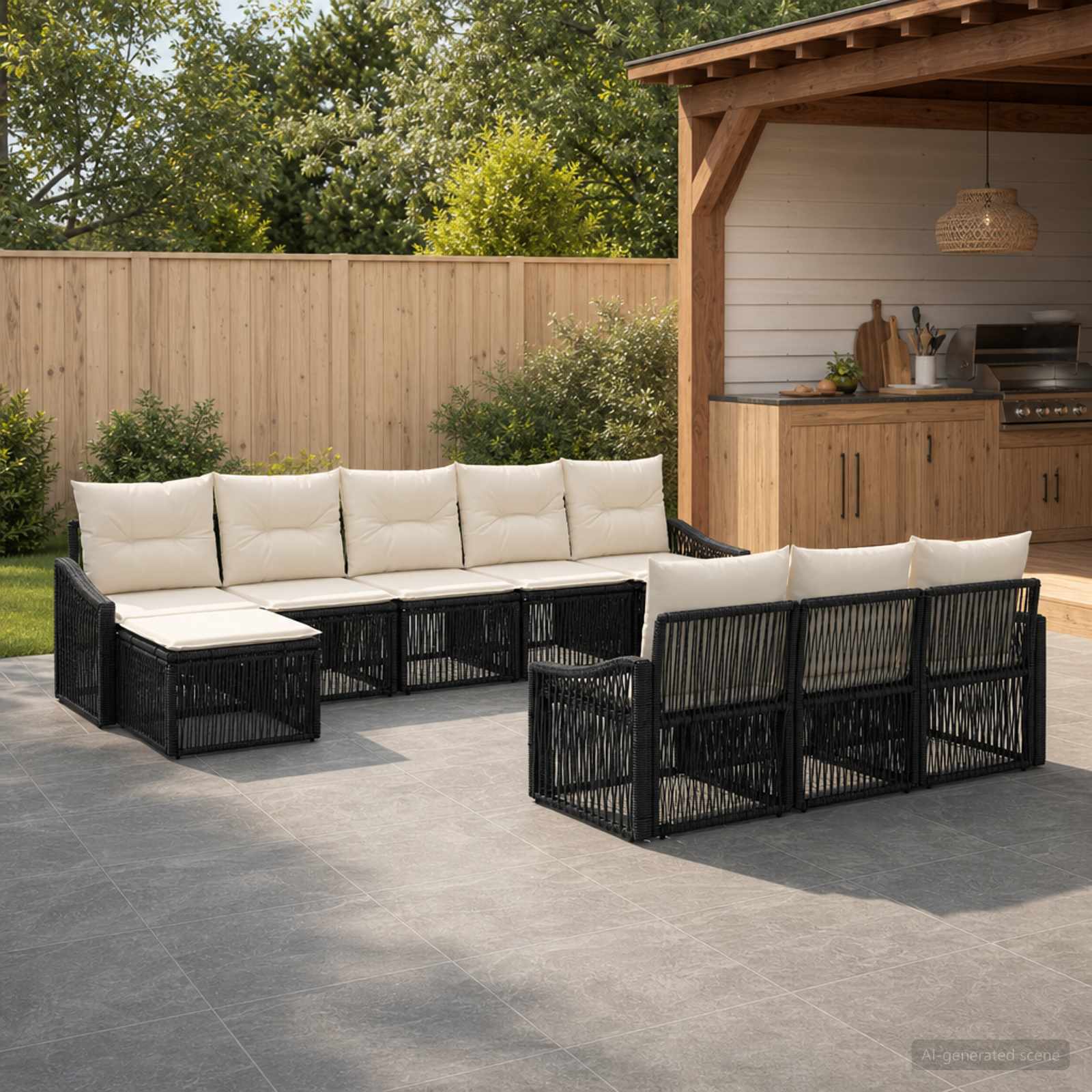 Gartensofa-set 10 pcs Schwarz Poly-Rattan