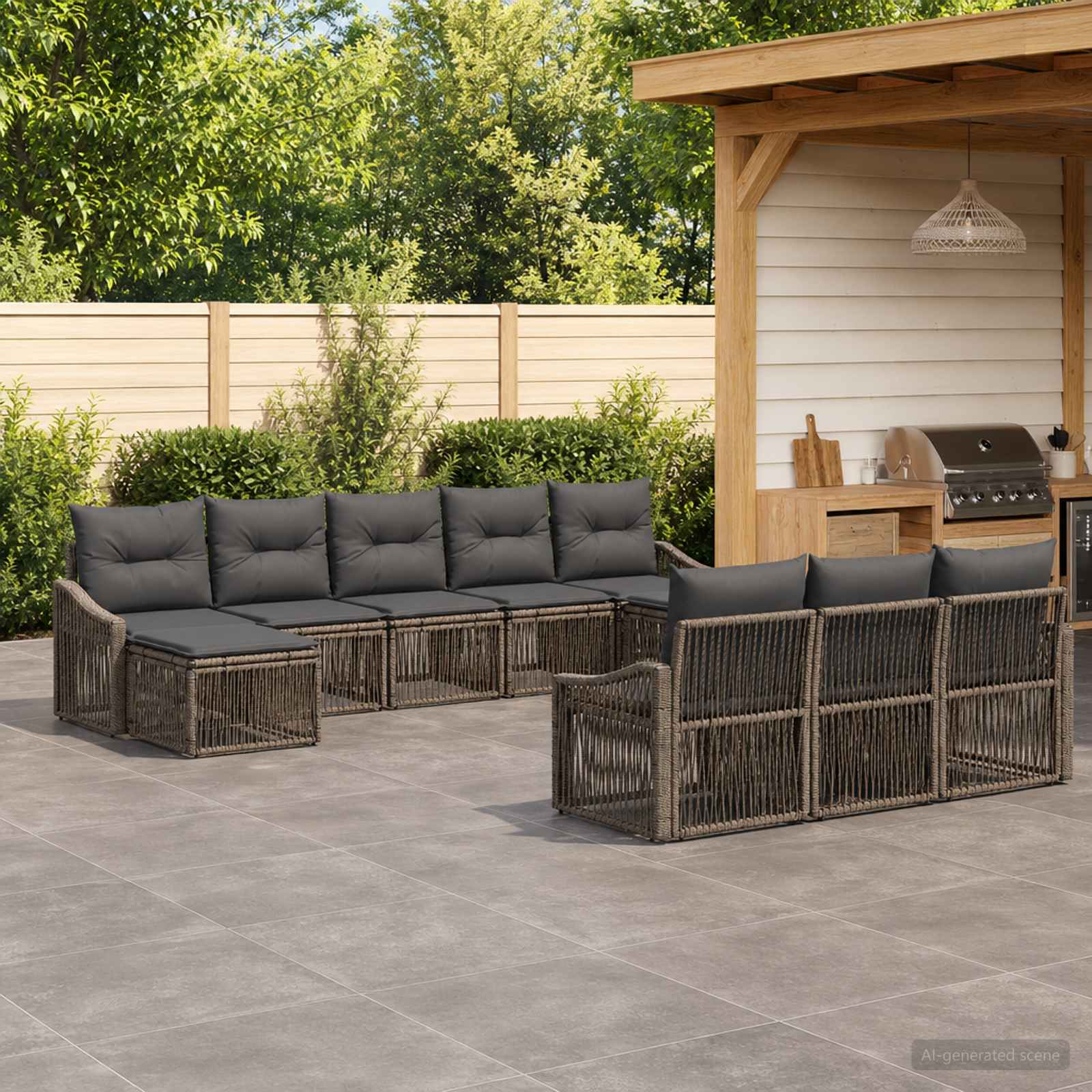 Gartensofa-set 10 stk. Grau Poly-Rattan
