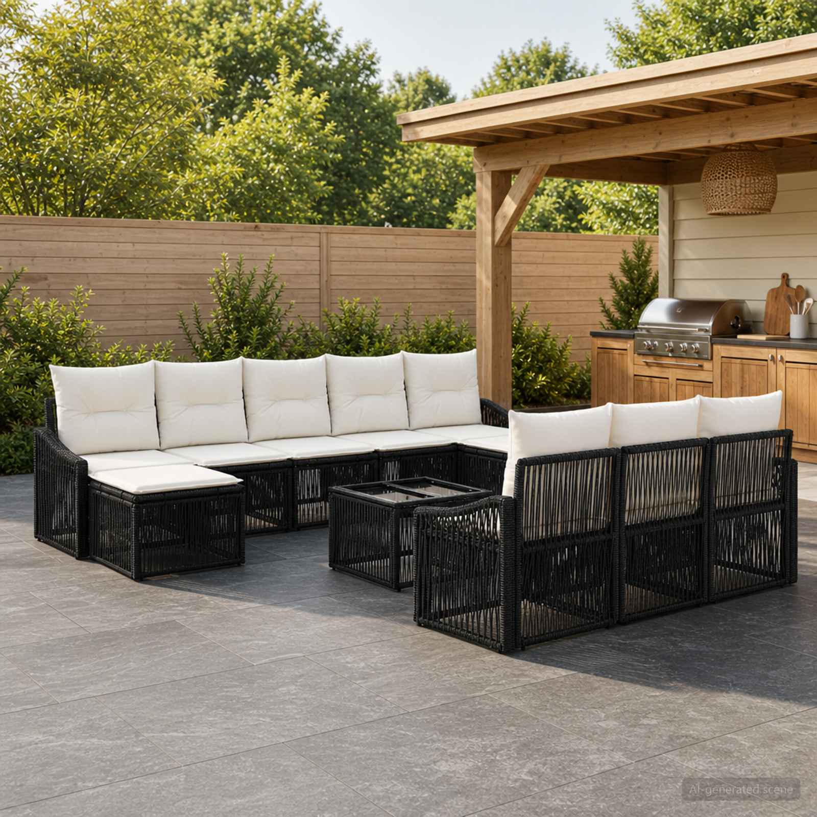 Gartensofa-set 11 pcs Schwarz Poly-Rattan