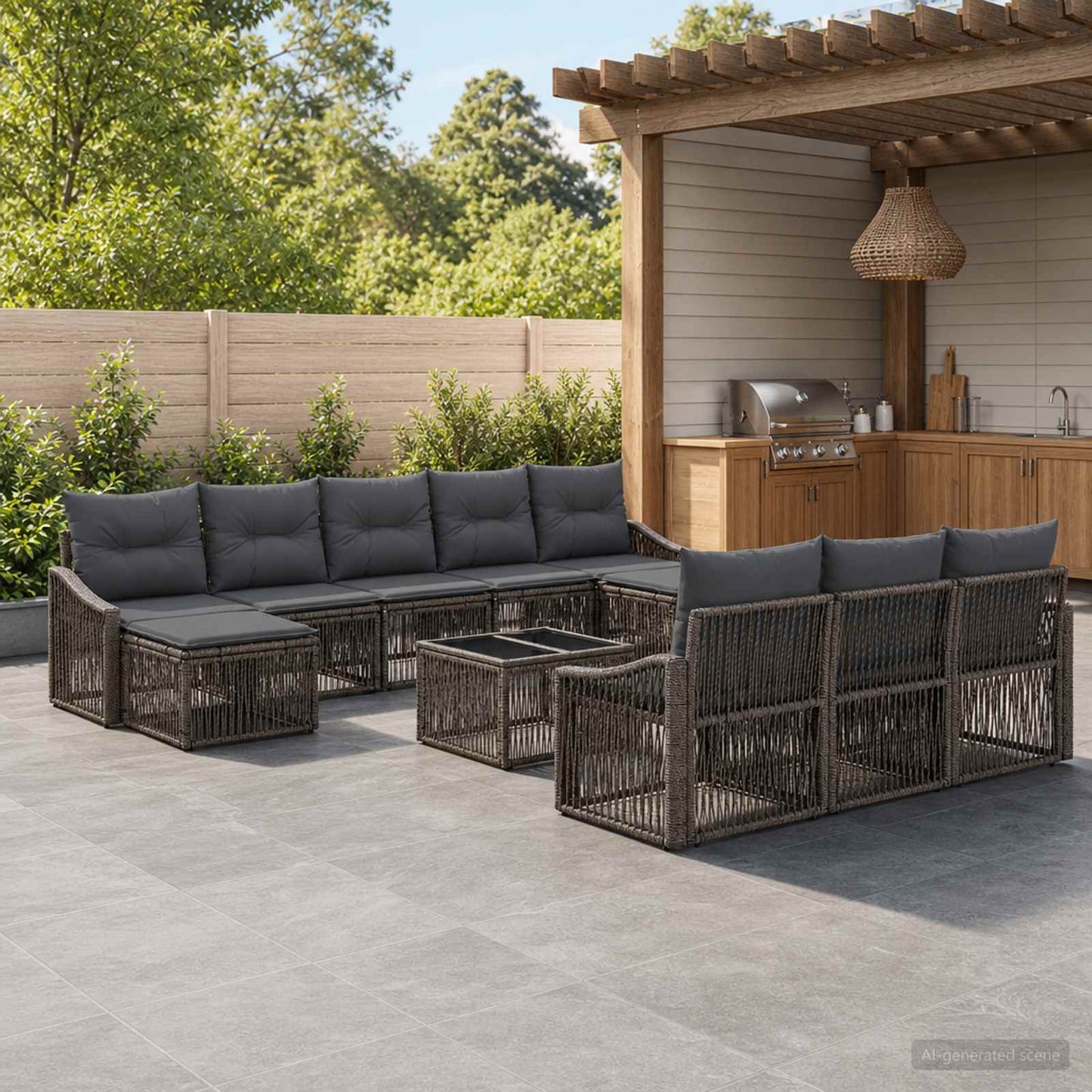 Gartensofa-set 11 stk. Grau Poly-Rattan