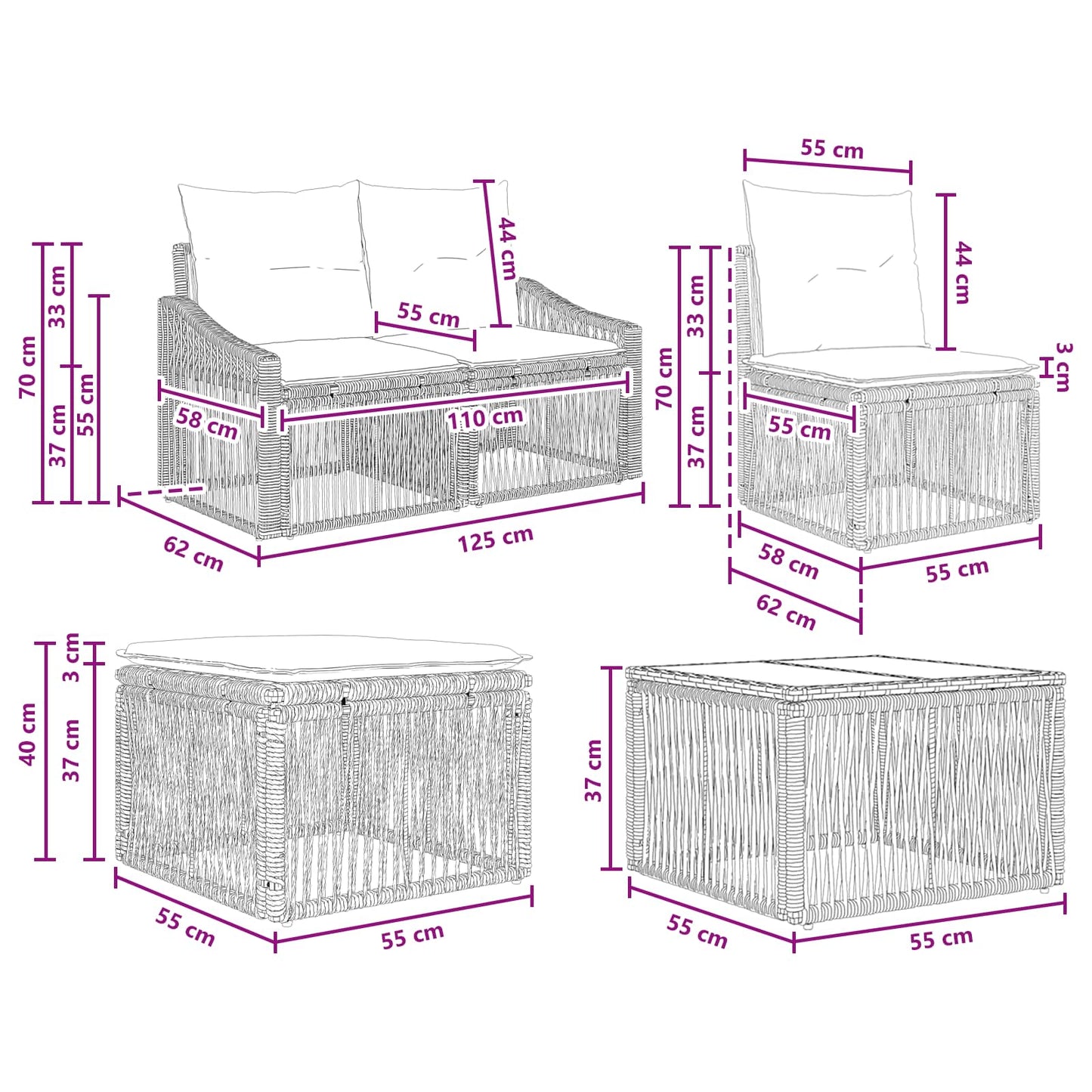 Gartensofa-set 11 stk. Grau Poly-Rattan