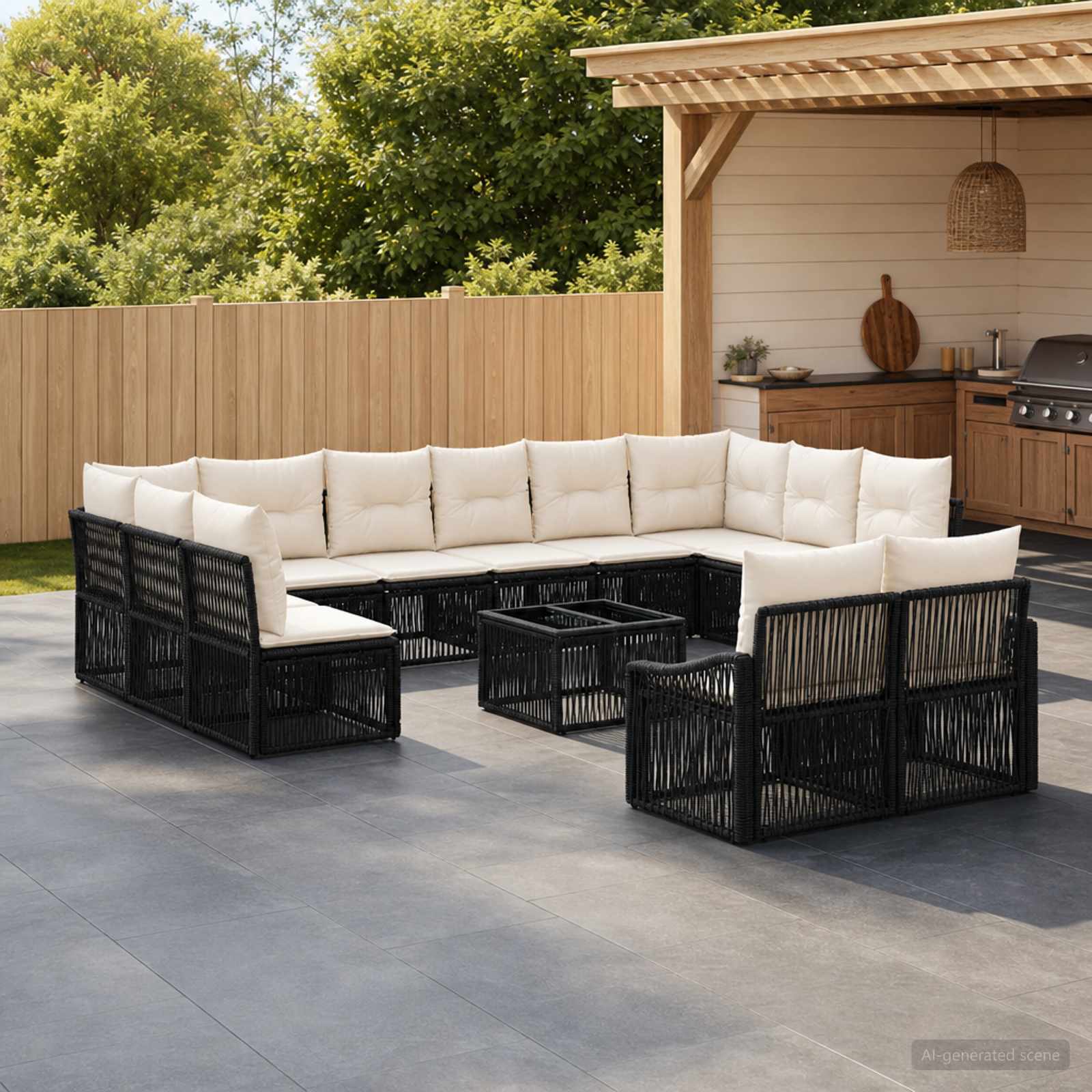Gartensofa-set 13 pcs Schwarz Poly-Rattan