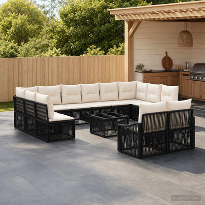 Gartensofa-set 13 stk. Schwarz Poly-Rattan