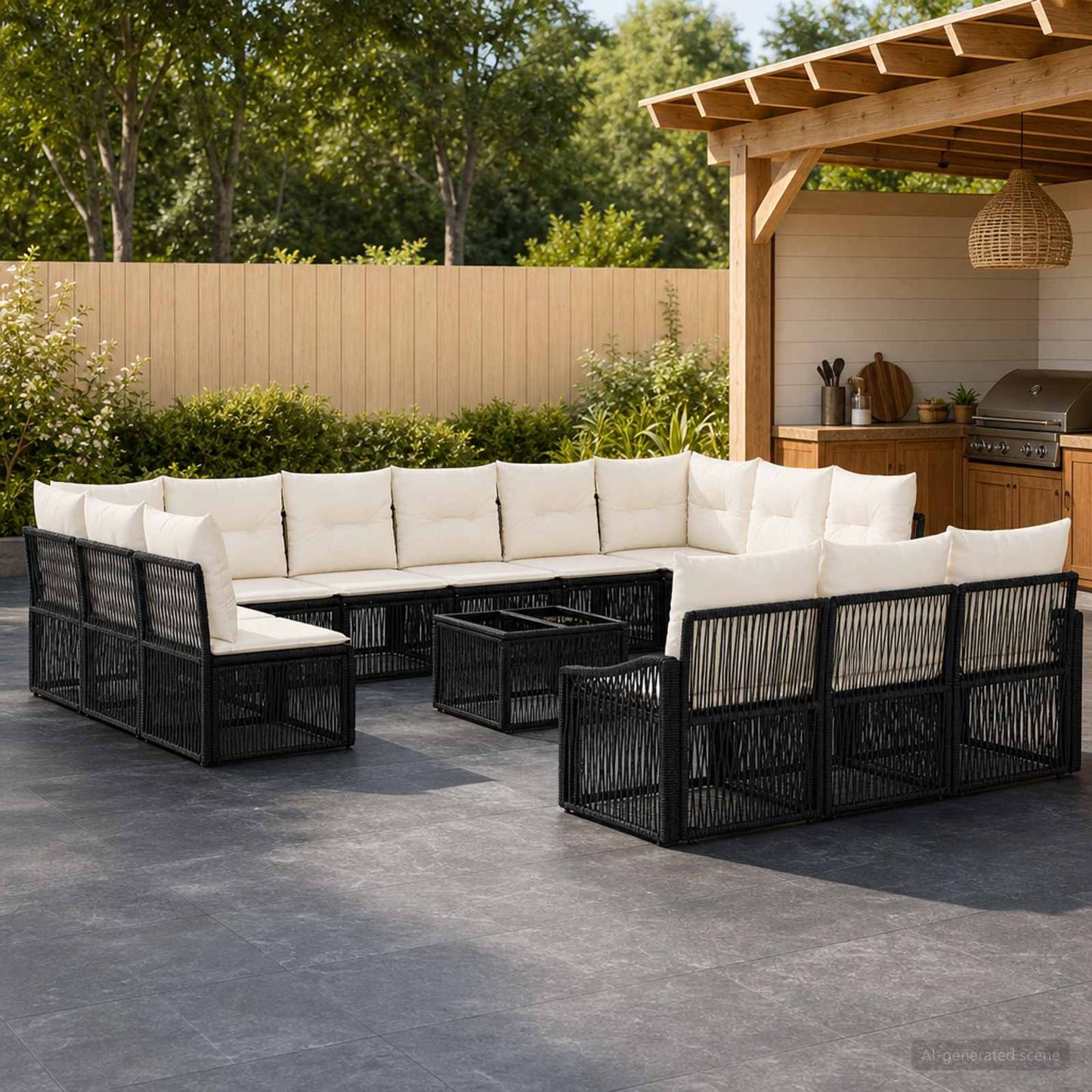 Gartensofa-set 14 pcs Schwarz Poly-Rattan