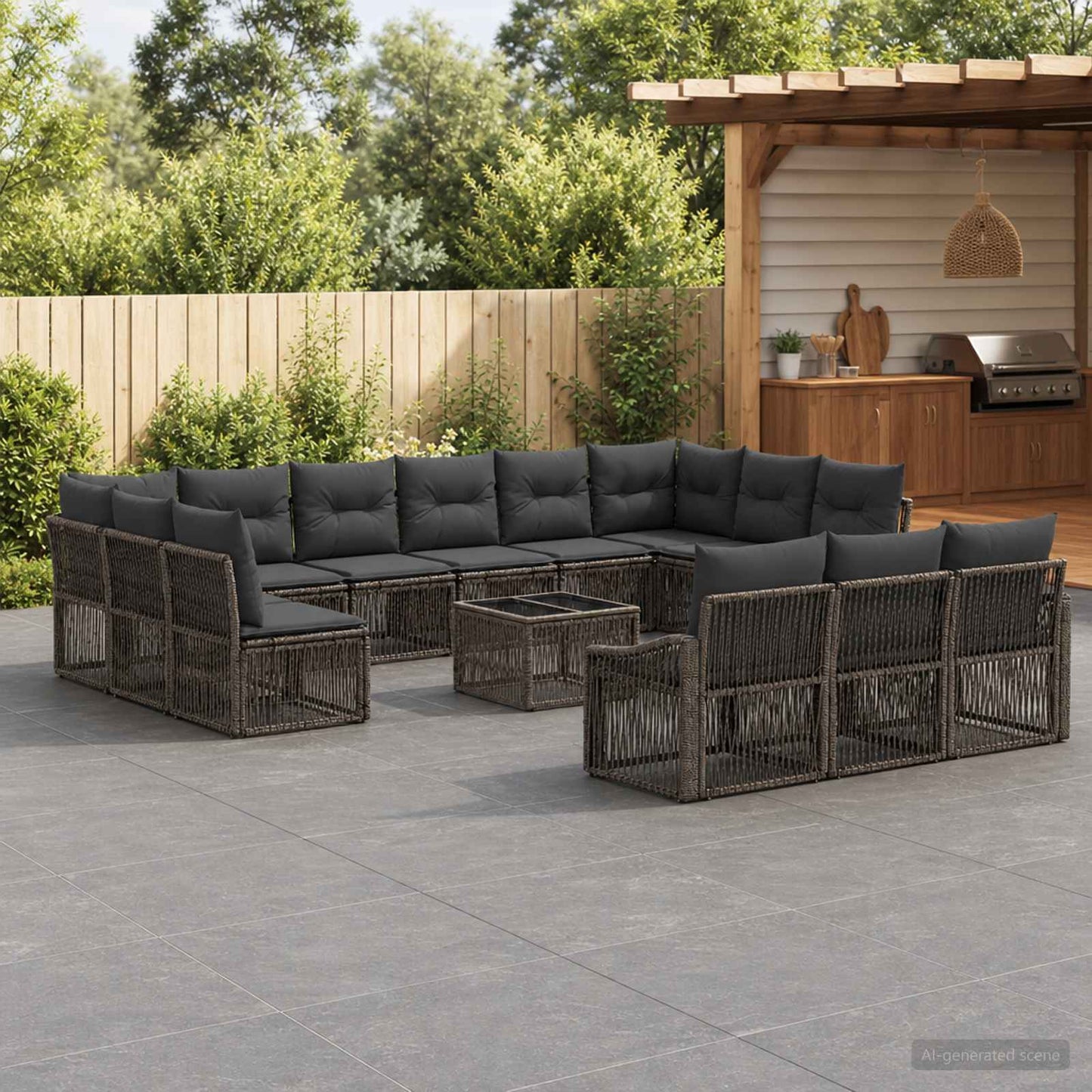 Gartensofa-set 14 stk. Grau Poly-Rattan