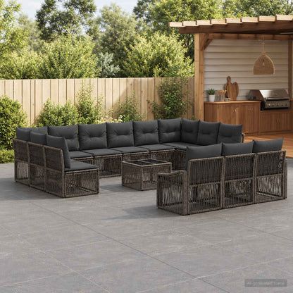 Gartensofa-set 14 stk. Grau Poly-Rattan