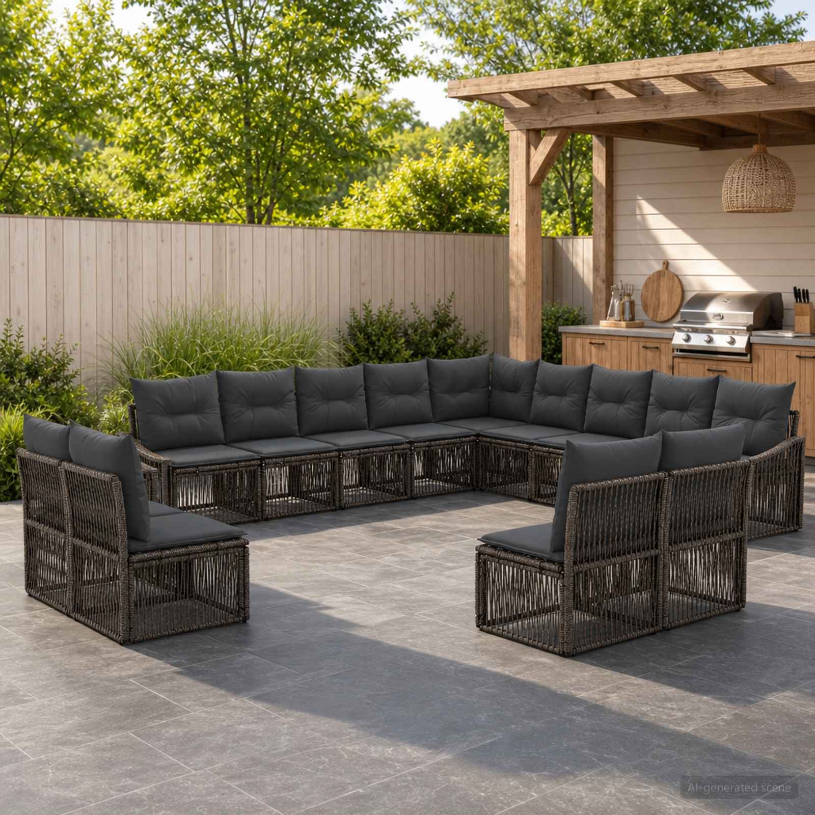 Gartensofa-set 13 stk. Grau Poly-Rattan