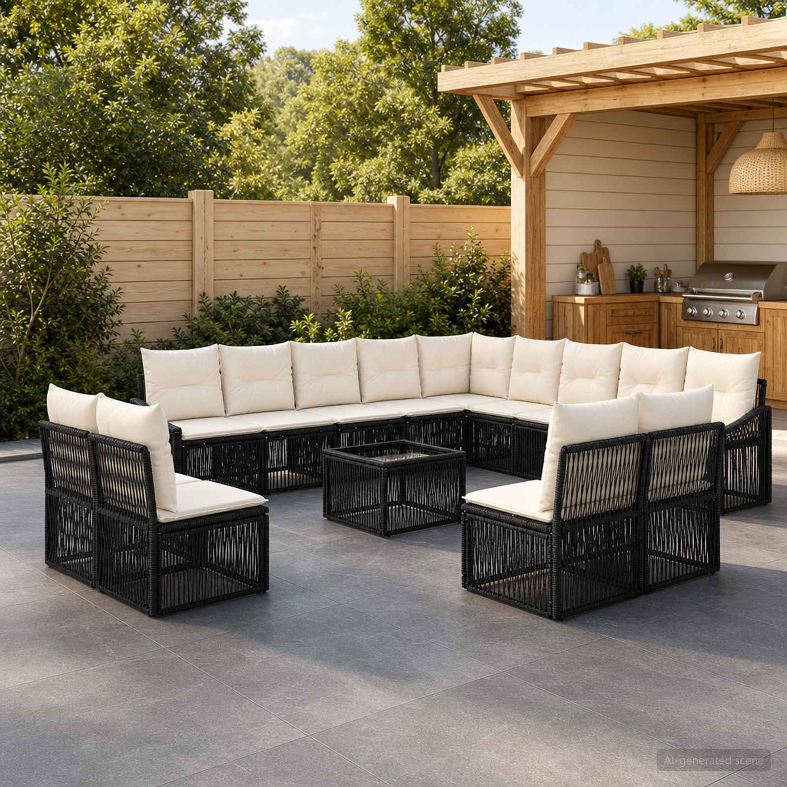 Gartensofa-set 14 pcs Schwarz Poly-Rattan