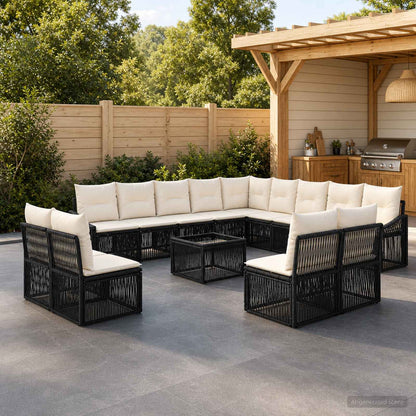 Gartensofa-set 14 stk. Schwarz Poly-Rattan