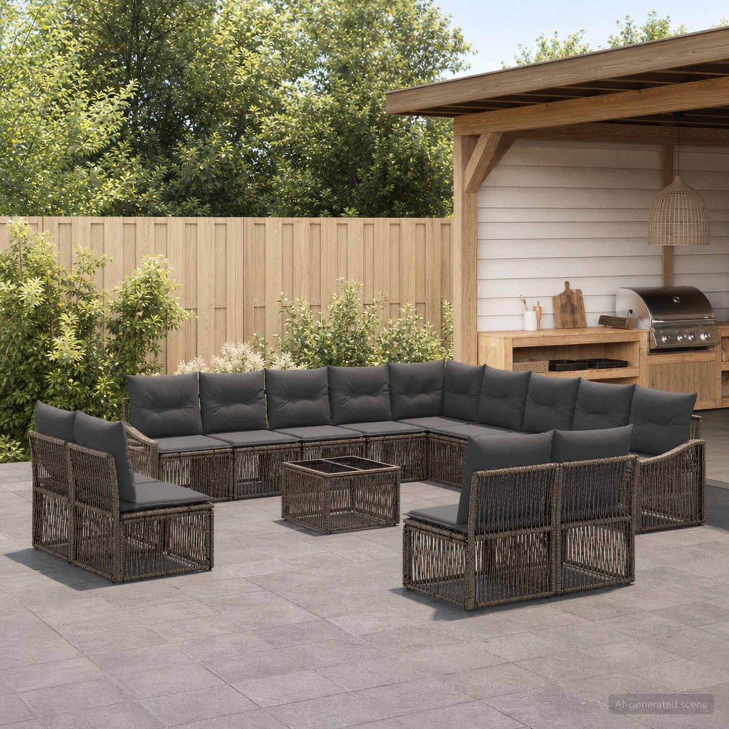 Gartensofa-set 14 stk. Grau Poly-Rattan