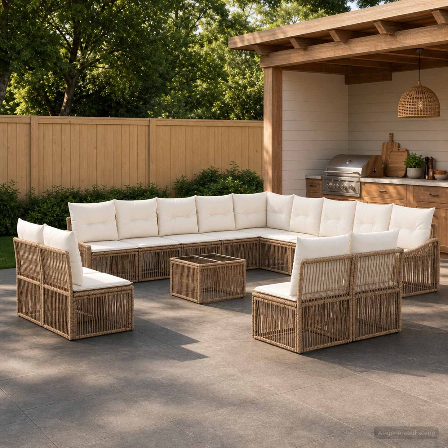 Gartensofa-set 14 pcs Beige Poly-Rattan