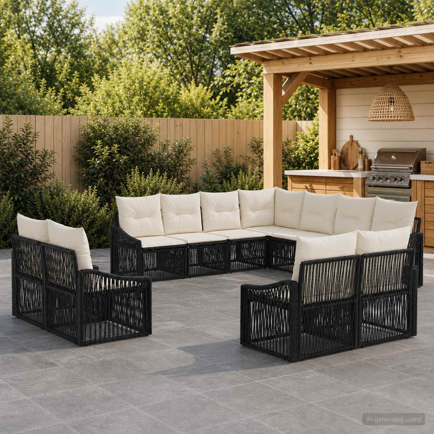 Gartensofa-set 11 pcs Schwarz Poly-Rattan