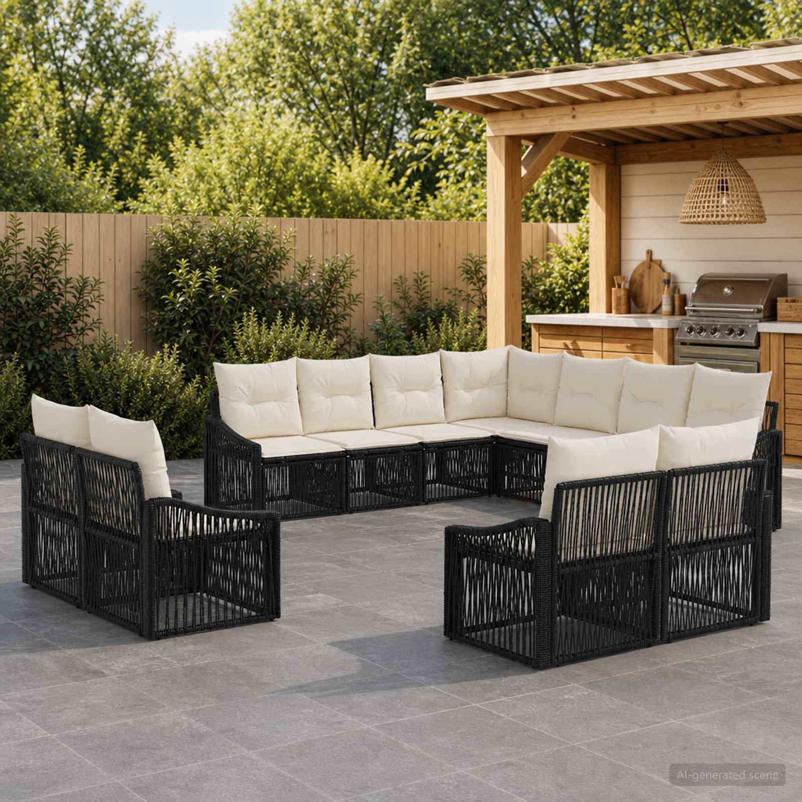 Gartensofa-set 11 pcs Schwarz Poly-Rattan