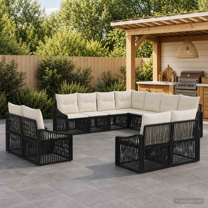Gartensofa-set 11 stk. Schwarz Poly-Rattan