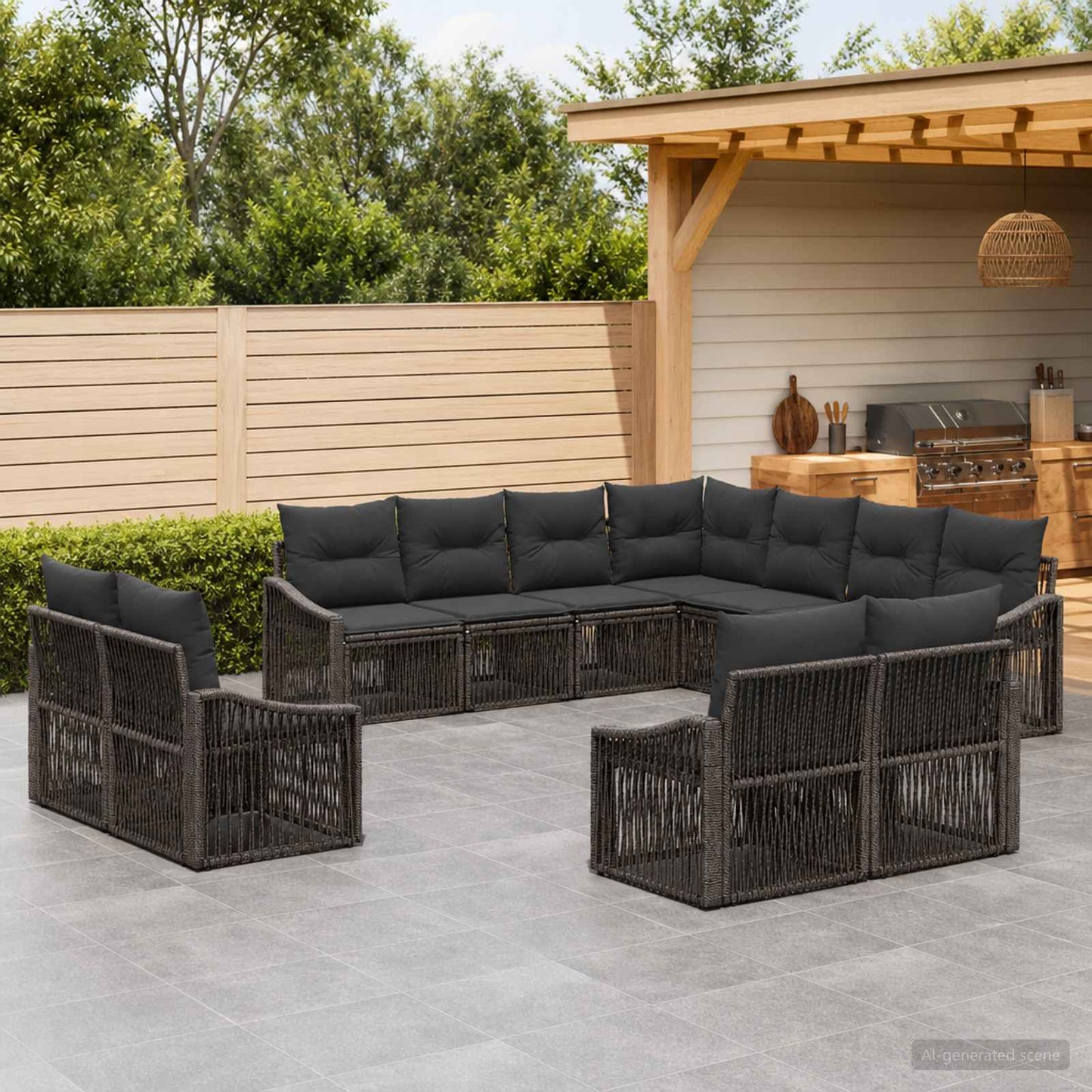 Gartensofa-set 11 pcs Grau Poly-Rattan