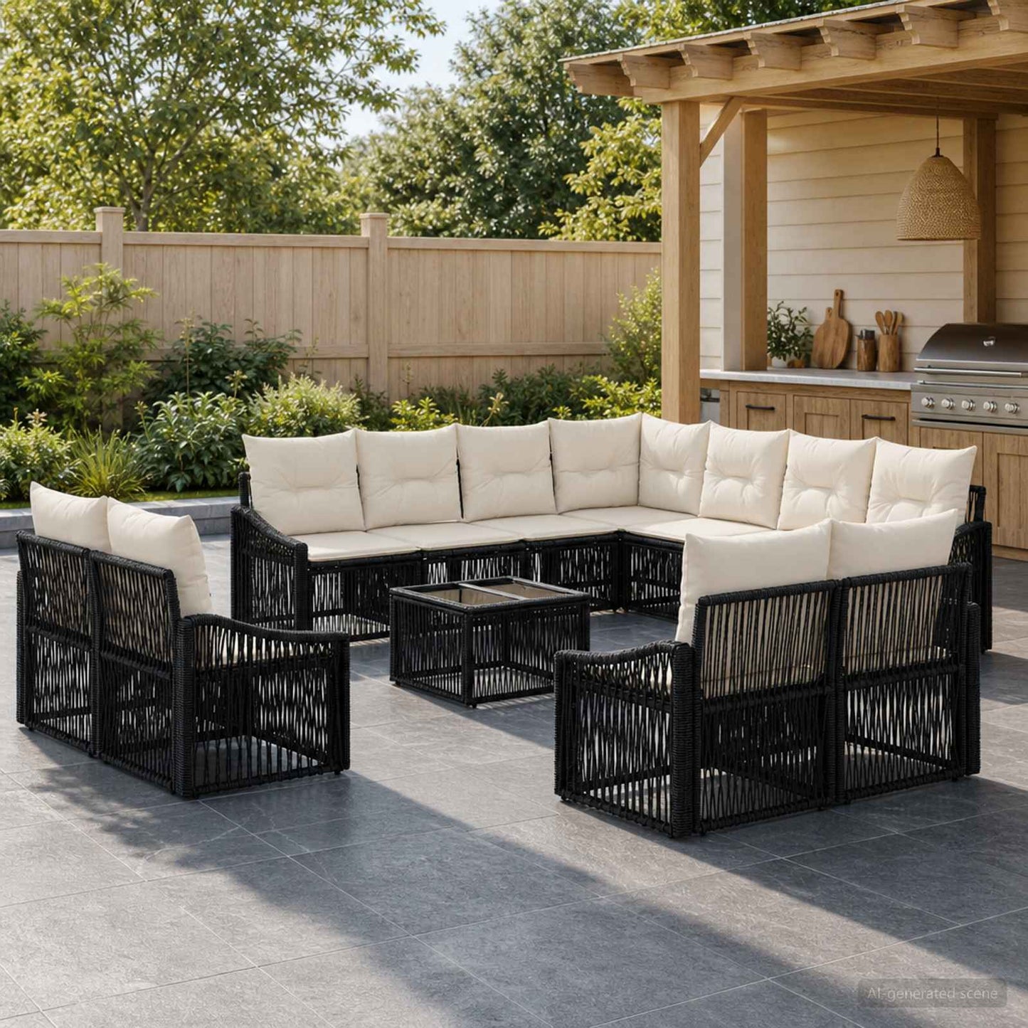 Gartensofa-set 12 pcs Schwarz Poly-Rattan