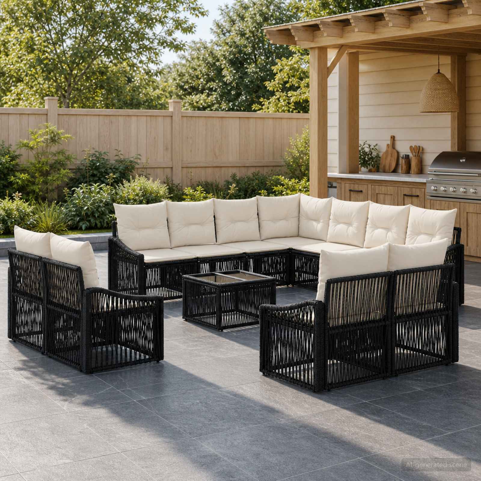 Gartensofa-set 12 pcs Schwarz Poly-Rattan