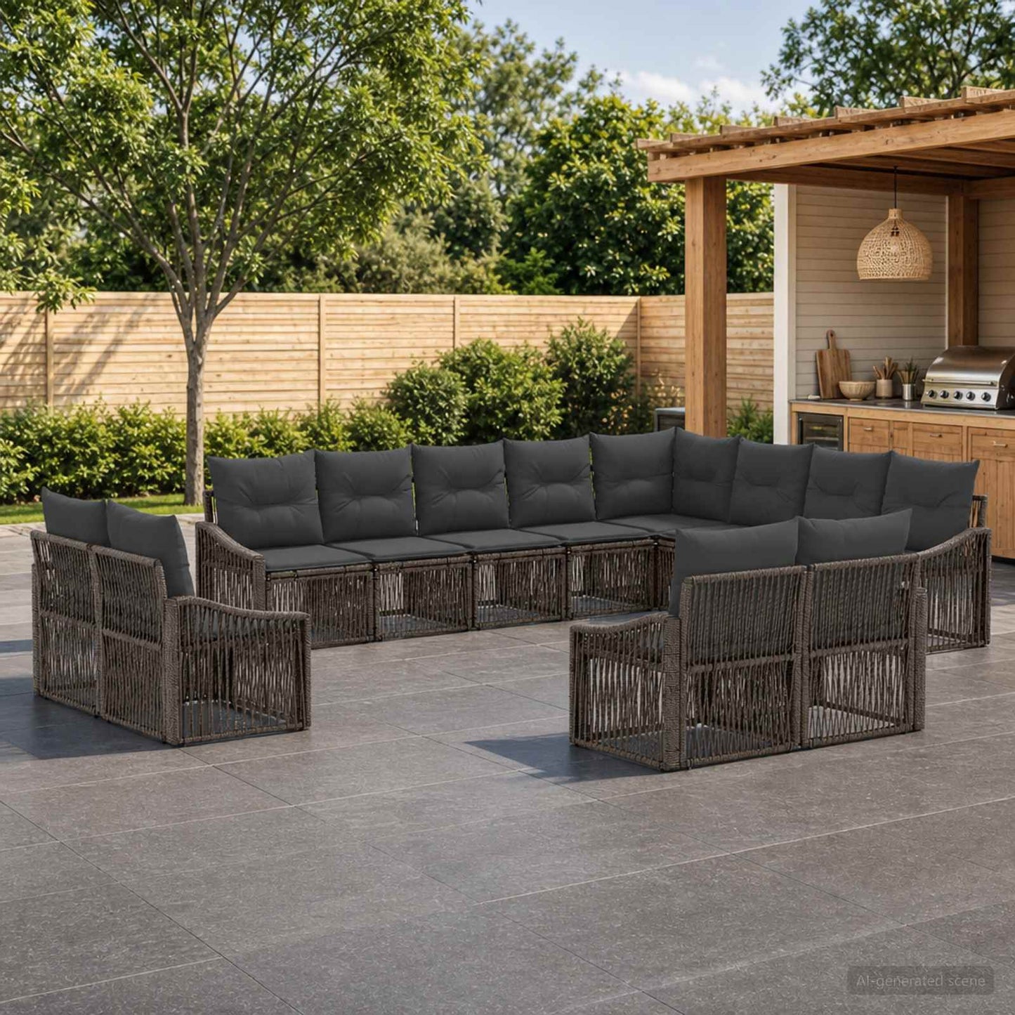 Gartensofa-set 12 pcs Grau Poly-Rattan