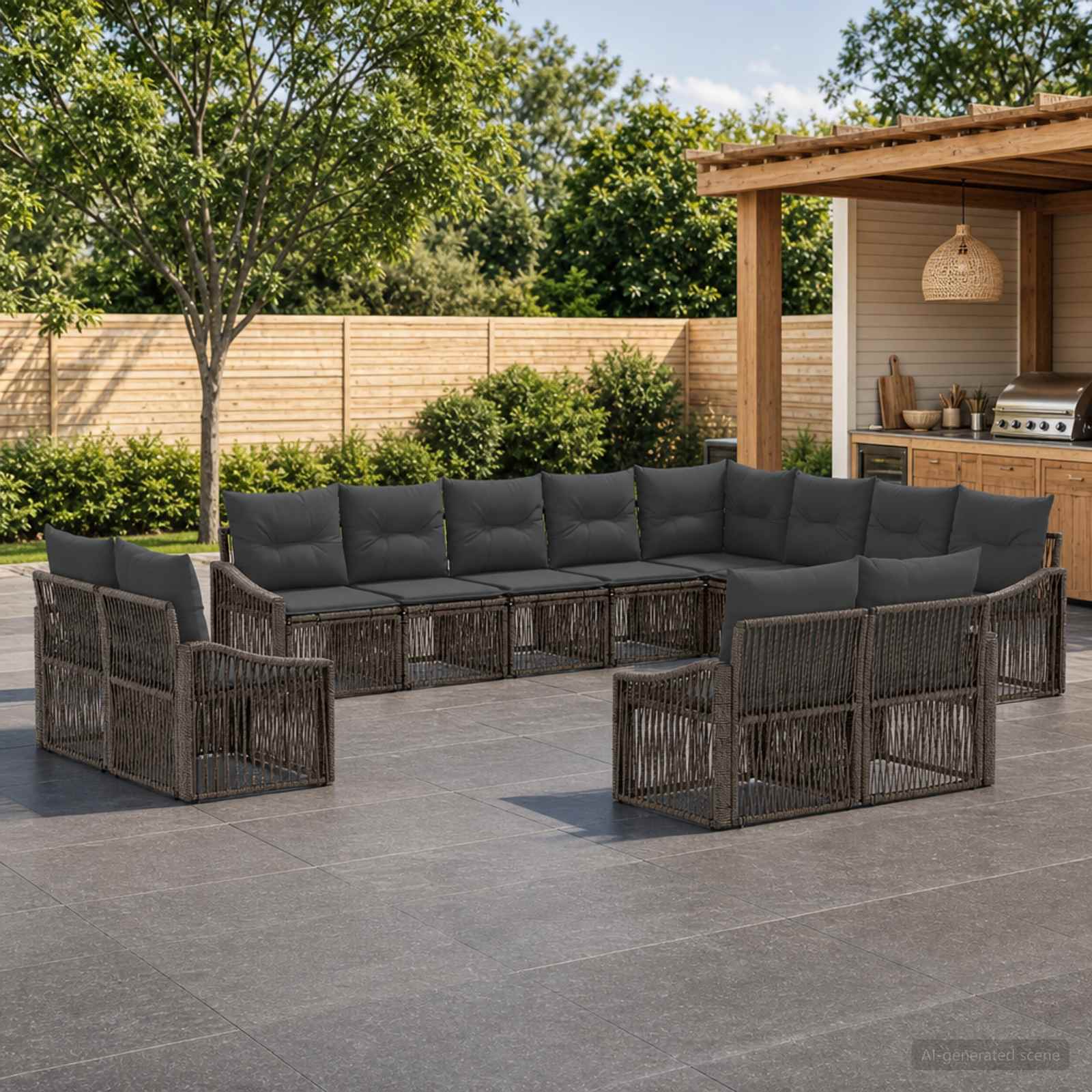 Gartensofa-set 12 pcs Grau Poly-Rattan
