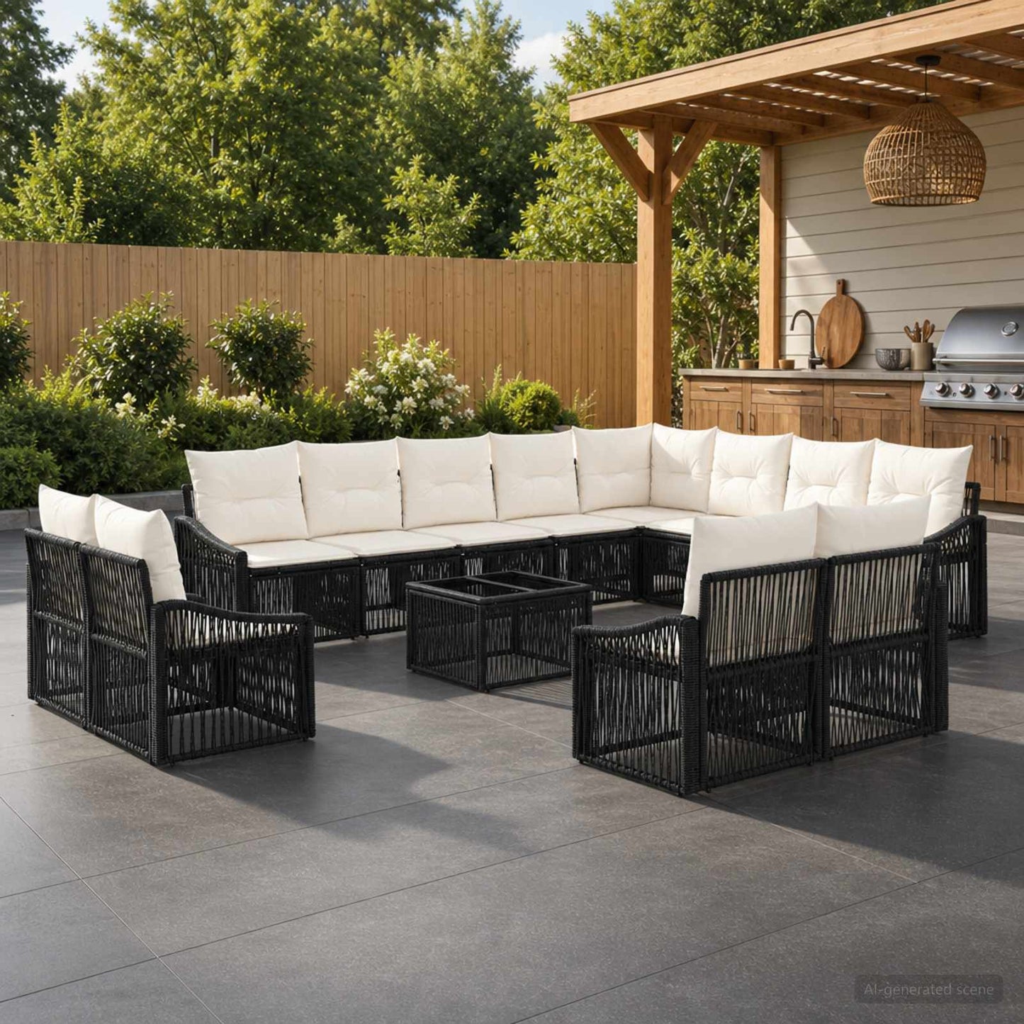 Gartensofa-set 13 pcs Schwarz Poly-Rattan