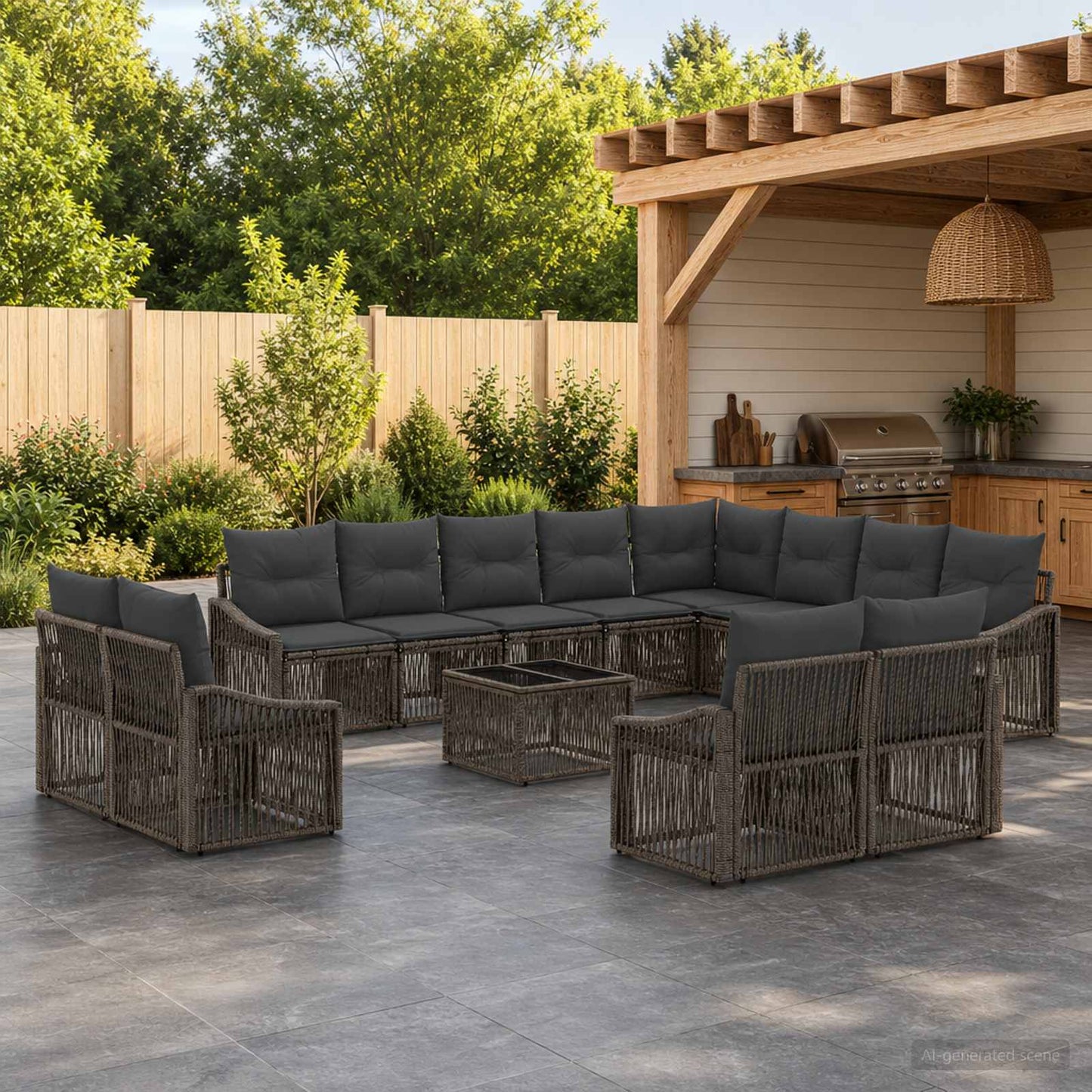 Gartensofa-set 13 stk. Grau Poly-Rattan