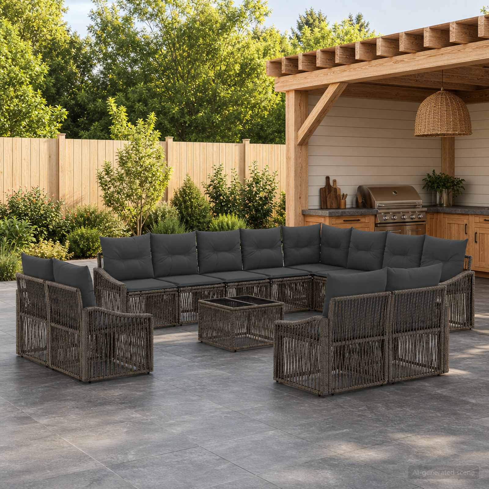 Gartensofa-set 13 stk. Grau Poly-Rattan