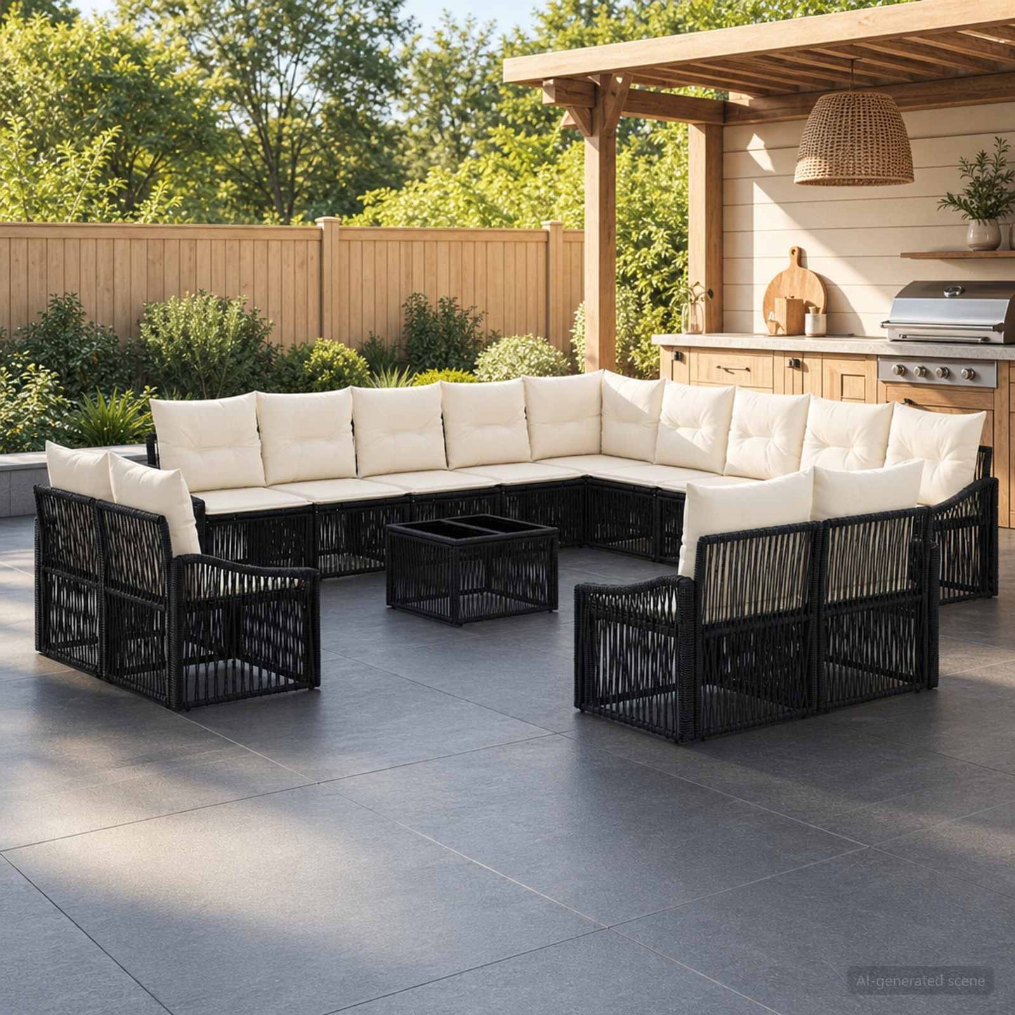Gartensofa-set 14 pcs Schwarz Poly-Rattan